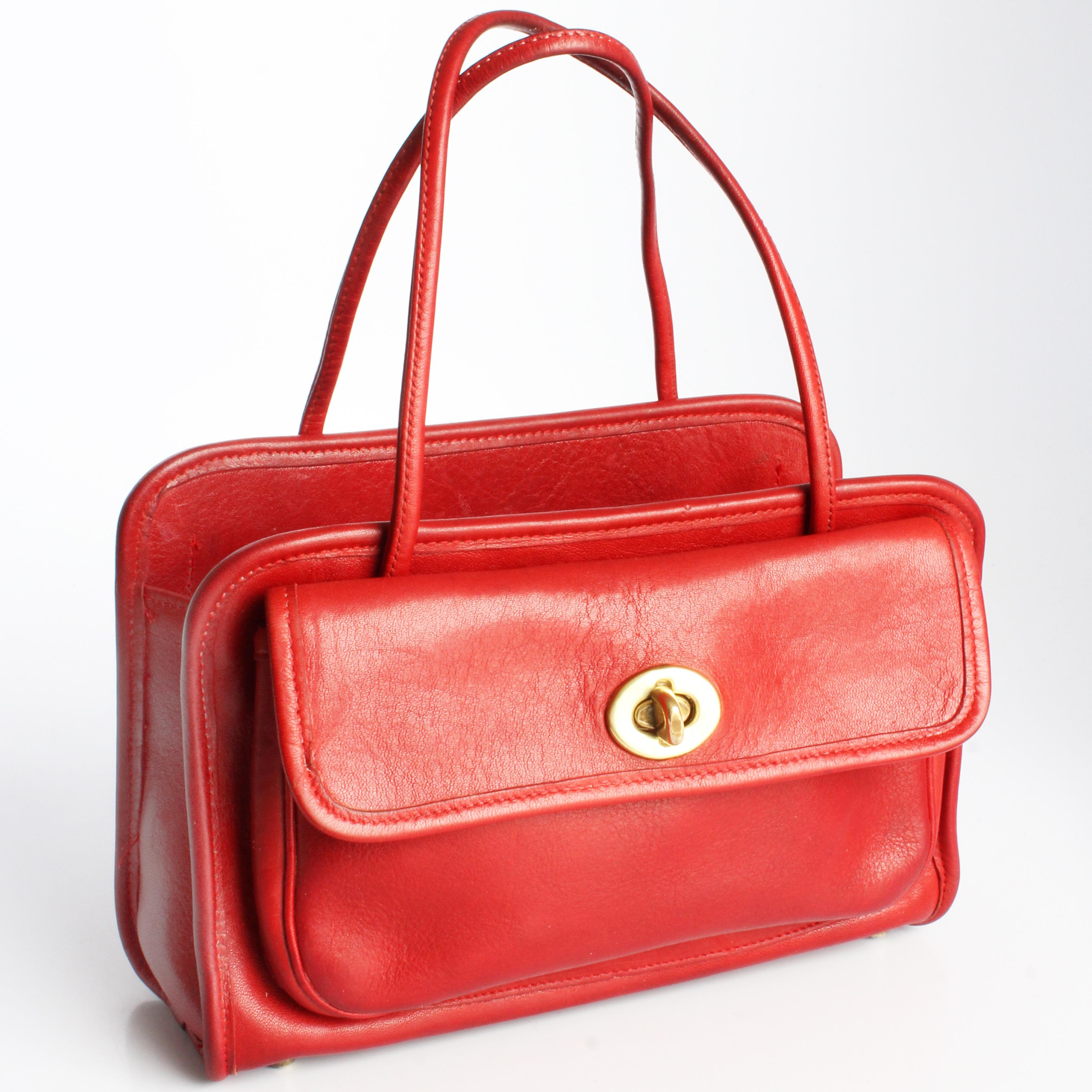 Bonnie Cashin for Coach Mini Safari Tote Red Leather Turn Lock Bag Vintage HTF For Sale 2