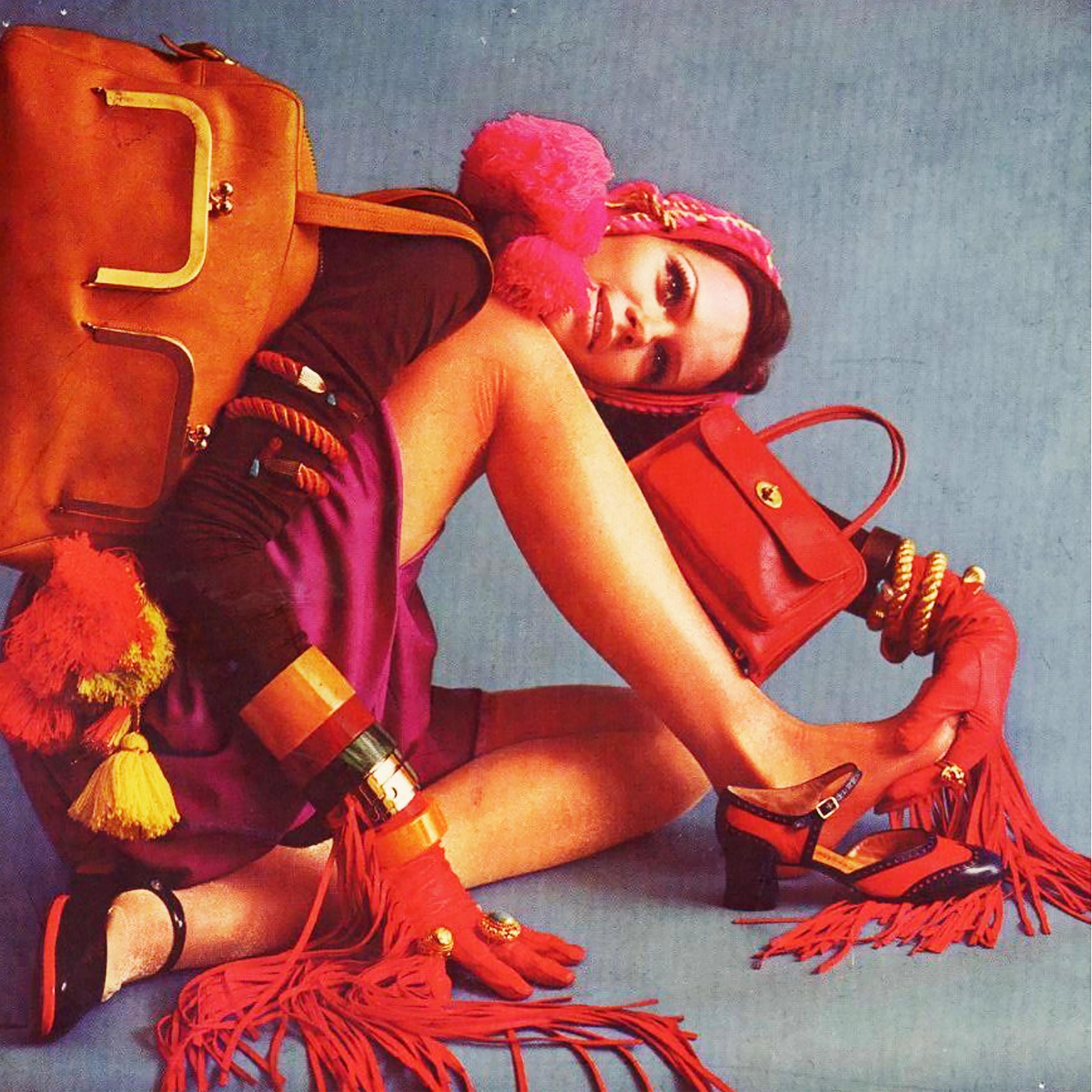 Women's or Men's Bonnie Cashin for Coach Mini Safari Tote Red Leather Turn Lock Bag Vintage HTF For Sale