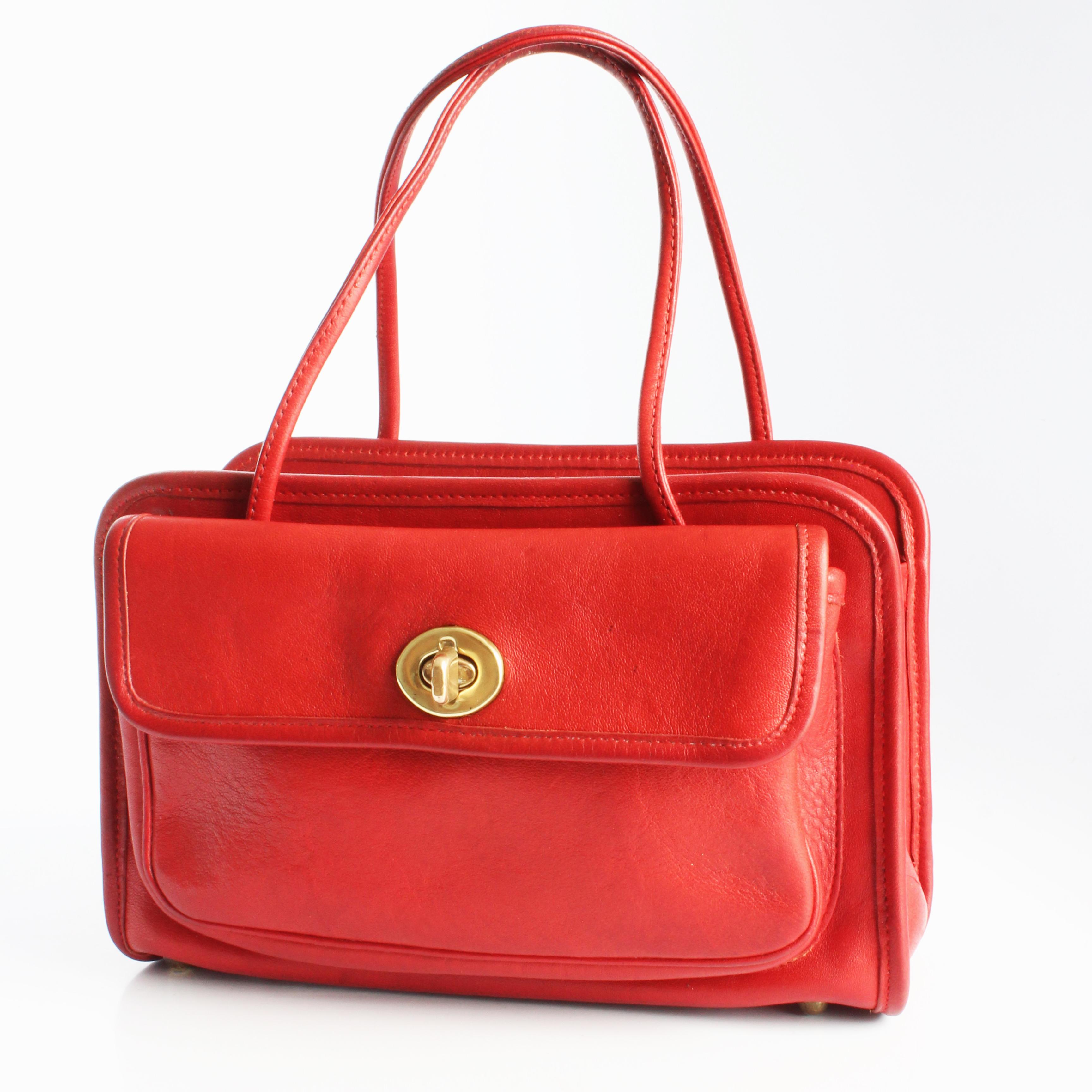 Bonnie Cashin for Coach Mini Safari Tote Red Leather Turn Lock Bag Vintage HTF For Sale 6