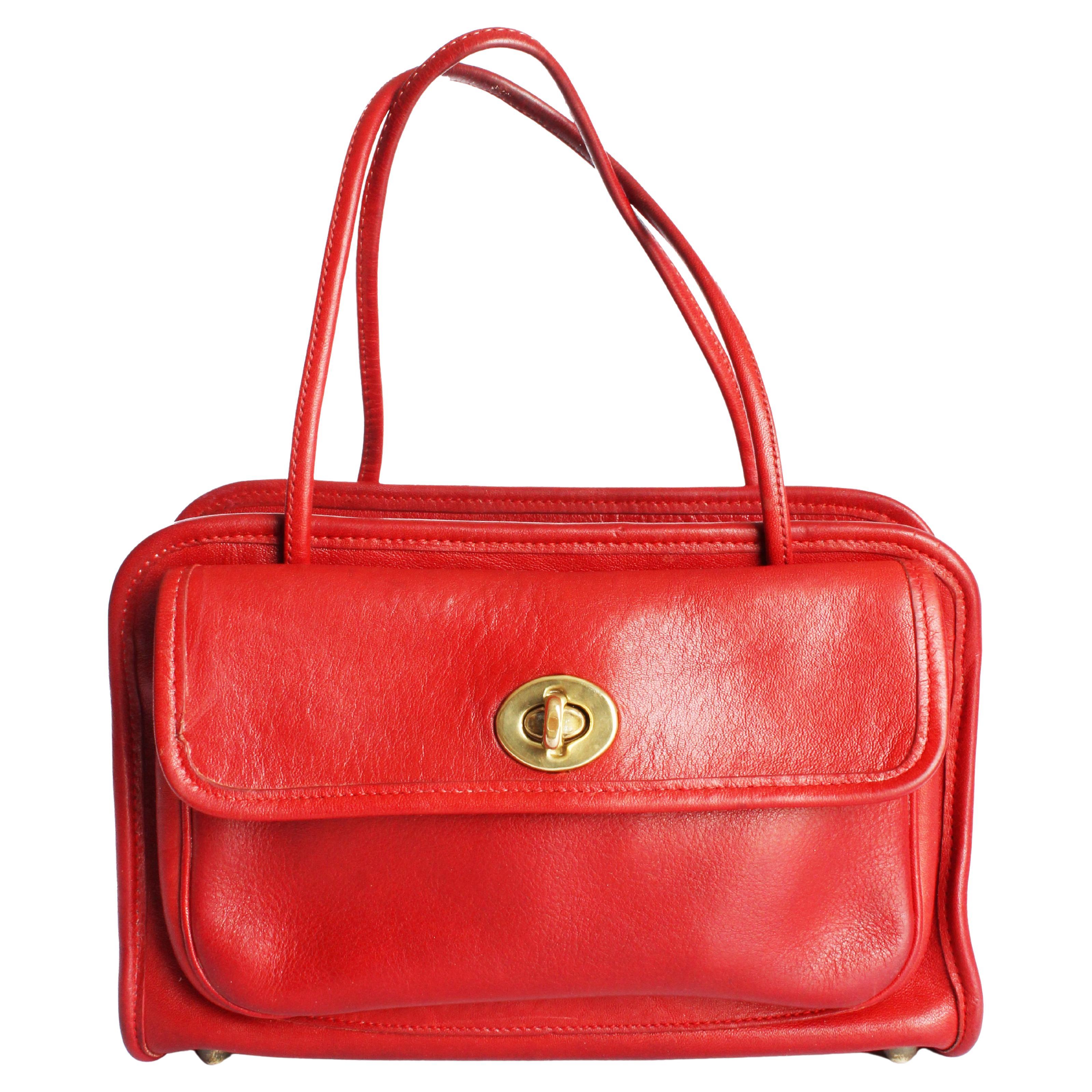 Bonnie Cashin for Coach Mini Safari Tote Red Leather Turn Lock Bag Vintage HTF For Sale