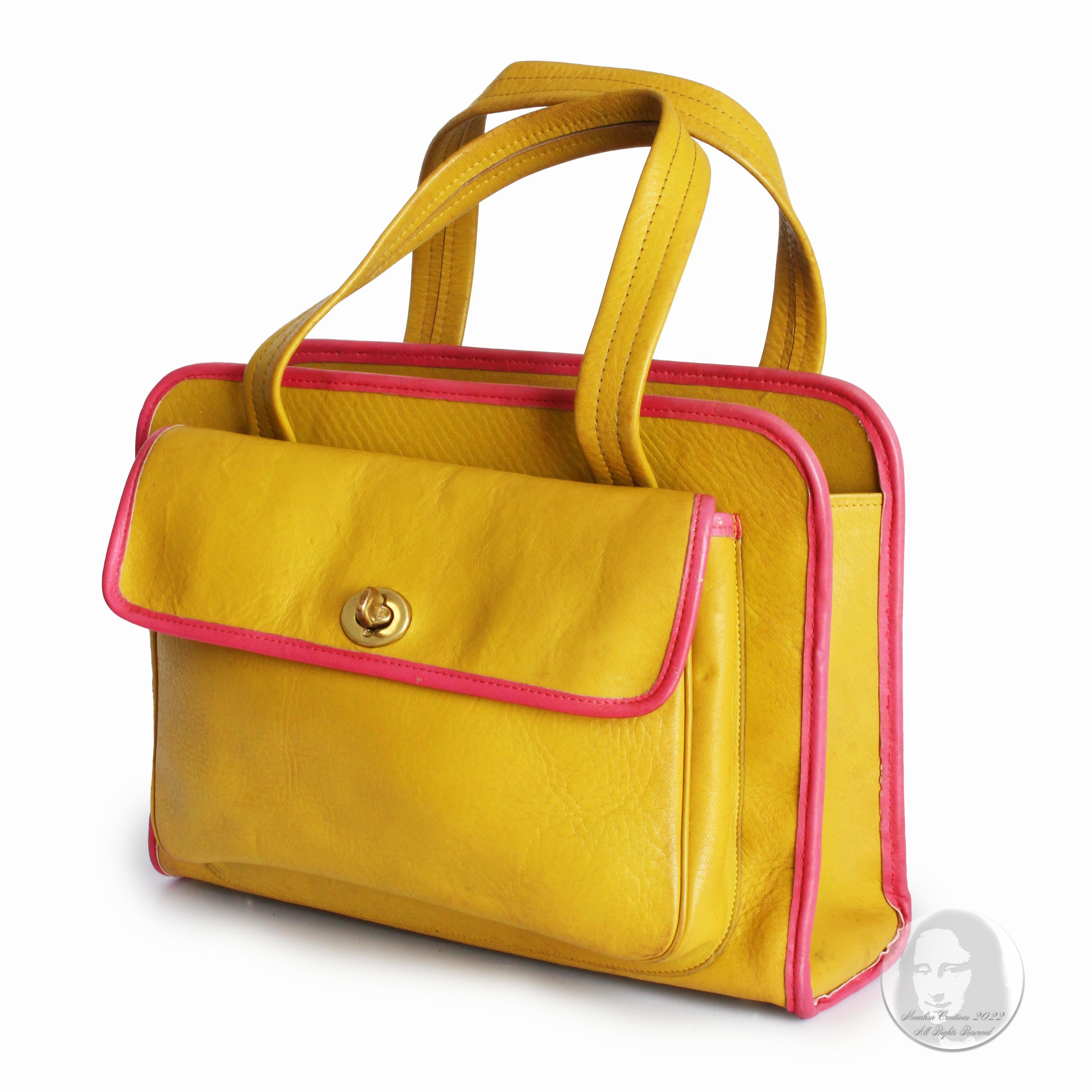 Yellow Bonnie Cashin for Coach Safari Tote Bag Mimosa & Pink Leather Rare Vintage 60s