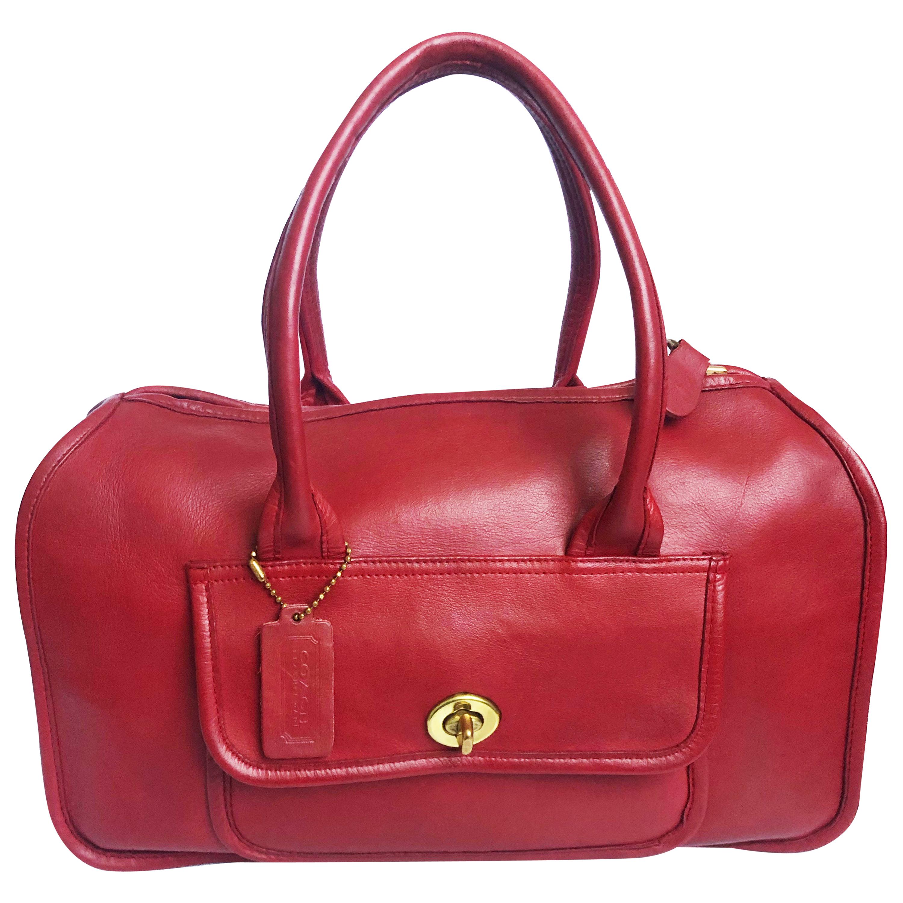 Bonnie Cashin for Coach Satchel Double Side Turn Lock Tote Bag Red Leather 60s