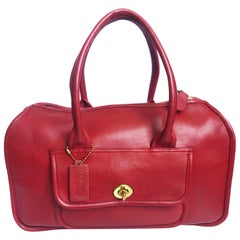 Retro Bonnie Cashin for Coach Satchel Double Side Turn Lock Tote Bag Red Leather 60s