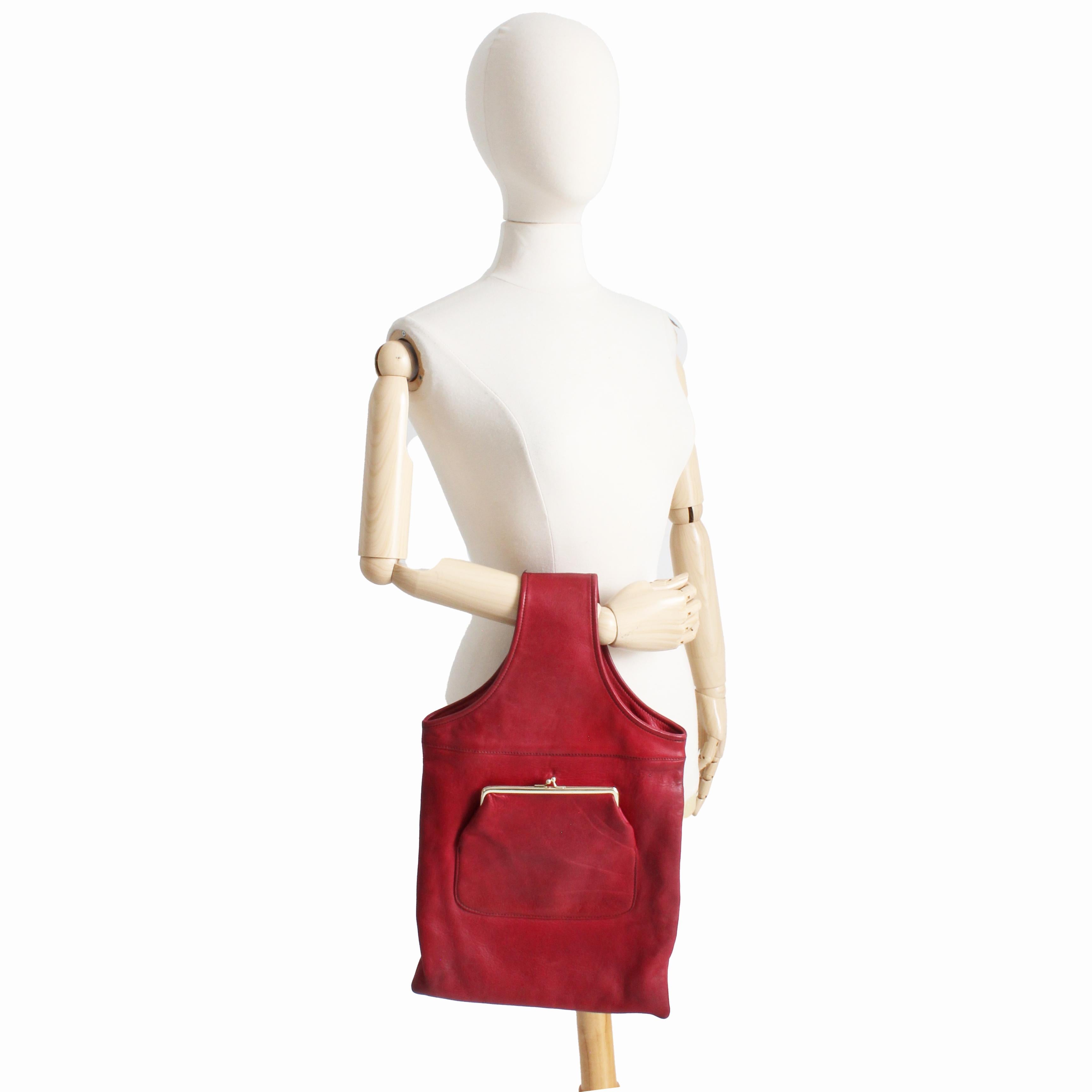 Women's or Men's Bonnie Cashin for Coach Sling Bag Tote Dark Red Leather 60s Cashin Carry Rare For Sale