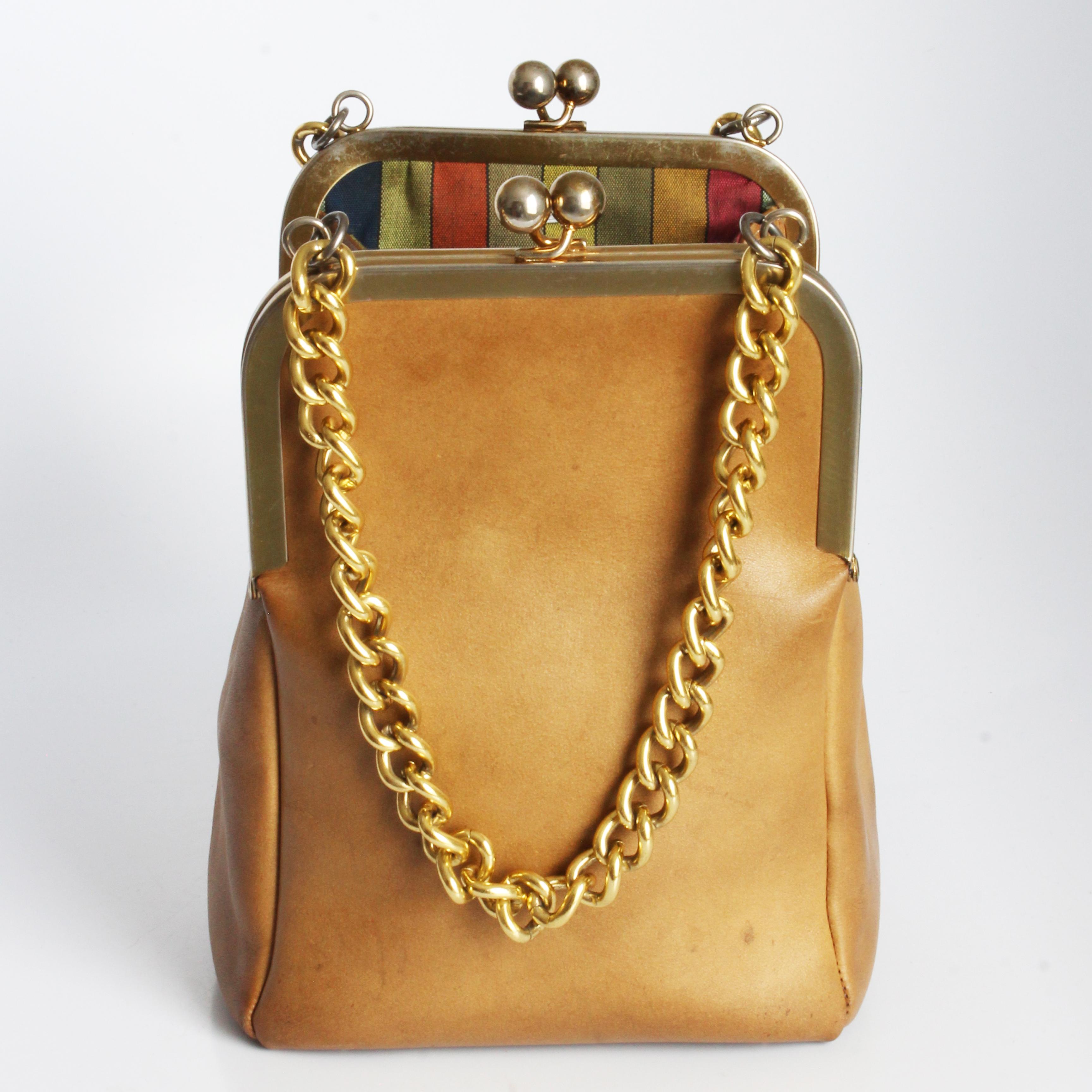 Bonnie Cashin for Coach Small Double Header Tote Bag Chain Strap Vintage 60s HTF For Sale 4