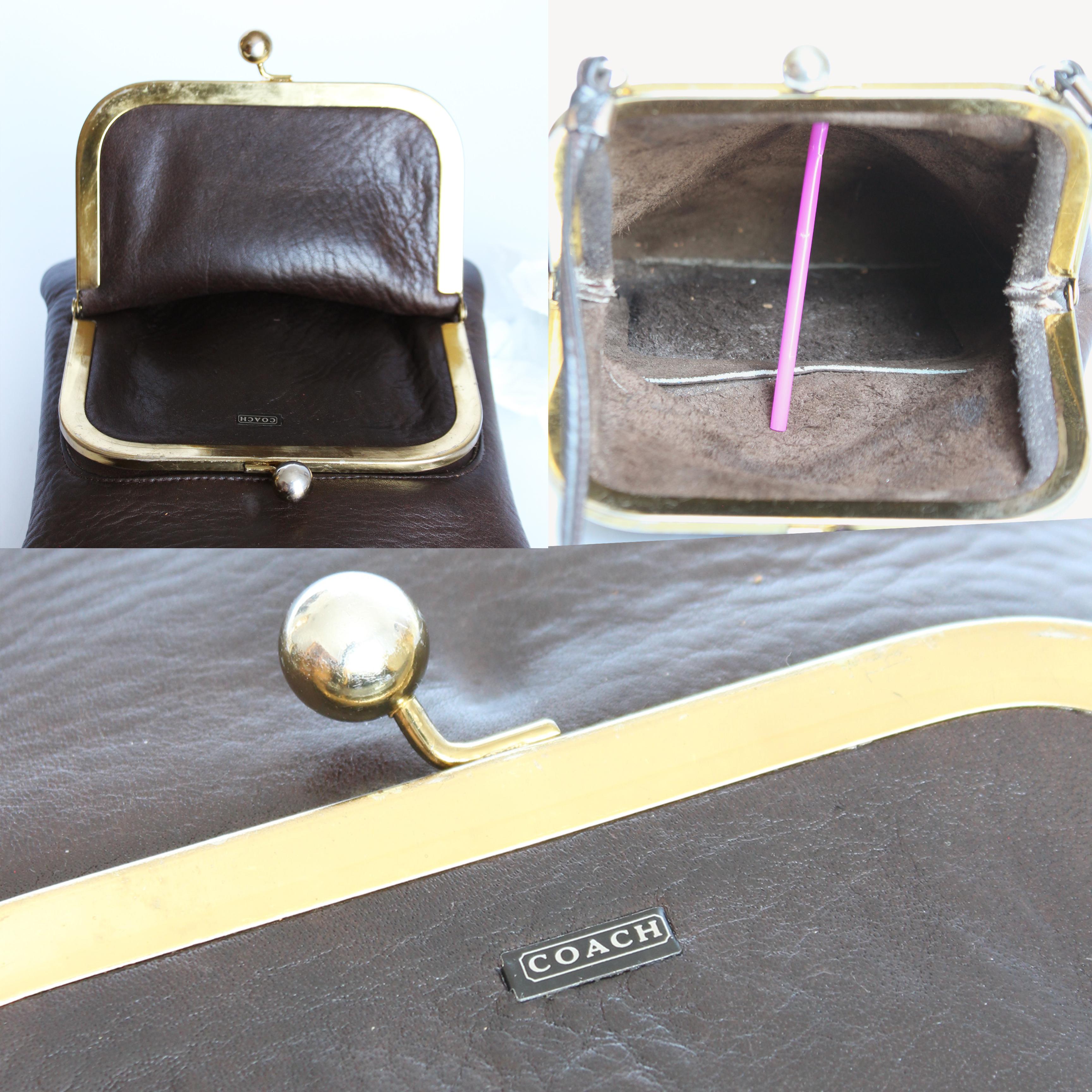 Bonnie Cashin for Coach Swinger Bag Double Frame Kiss Lock Mocha Leather Vintage 6
