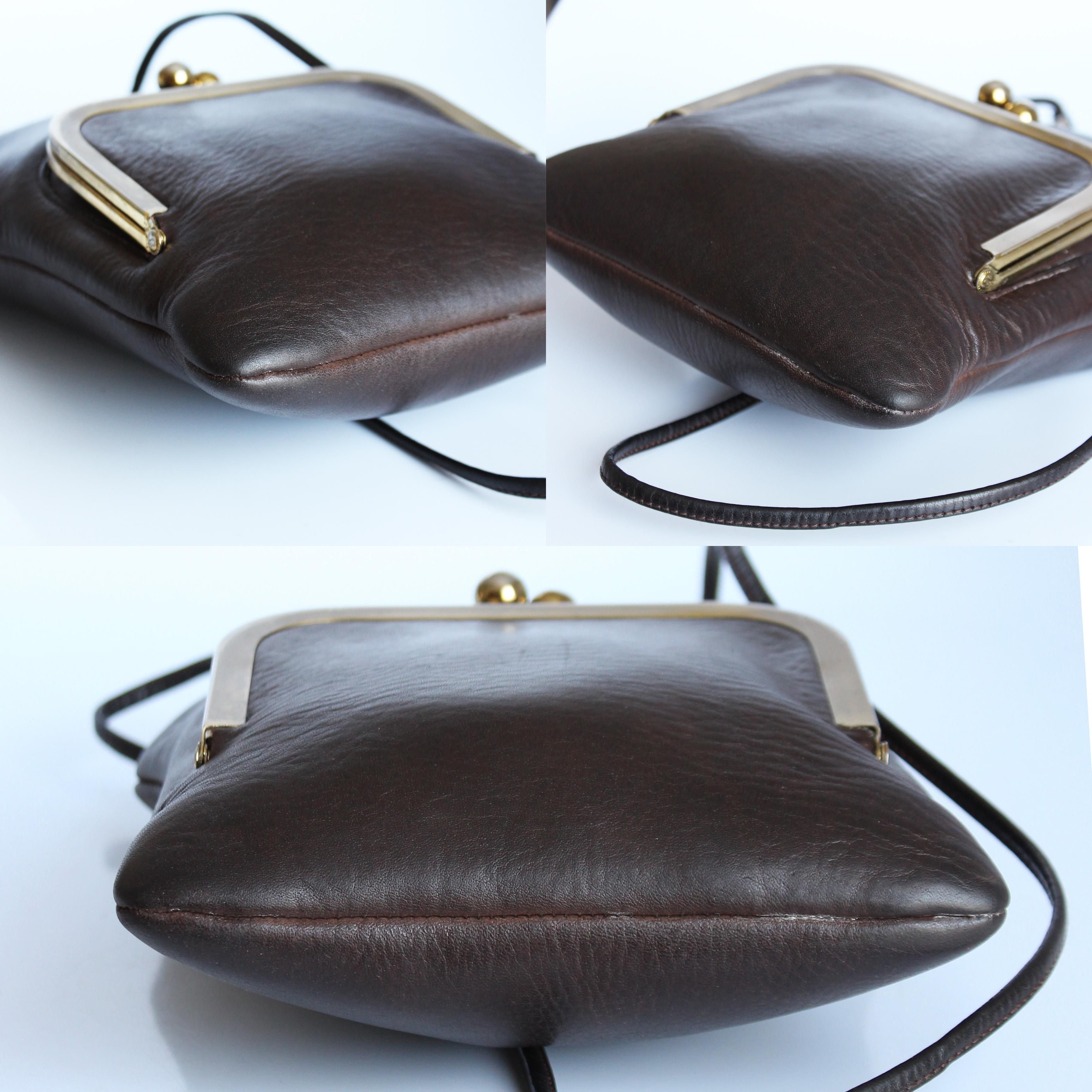 Bonnie Cashin for Coach Swinger Bag Double Frame Kiss Lock Mocha Leather Vintage 4