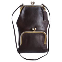 Bonnie Cashin for Coach Swinger Bag Double Frame Kiss Lock Mocha Leather Vintage