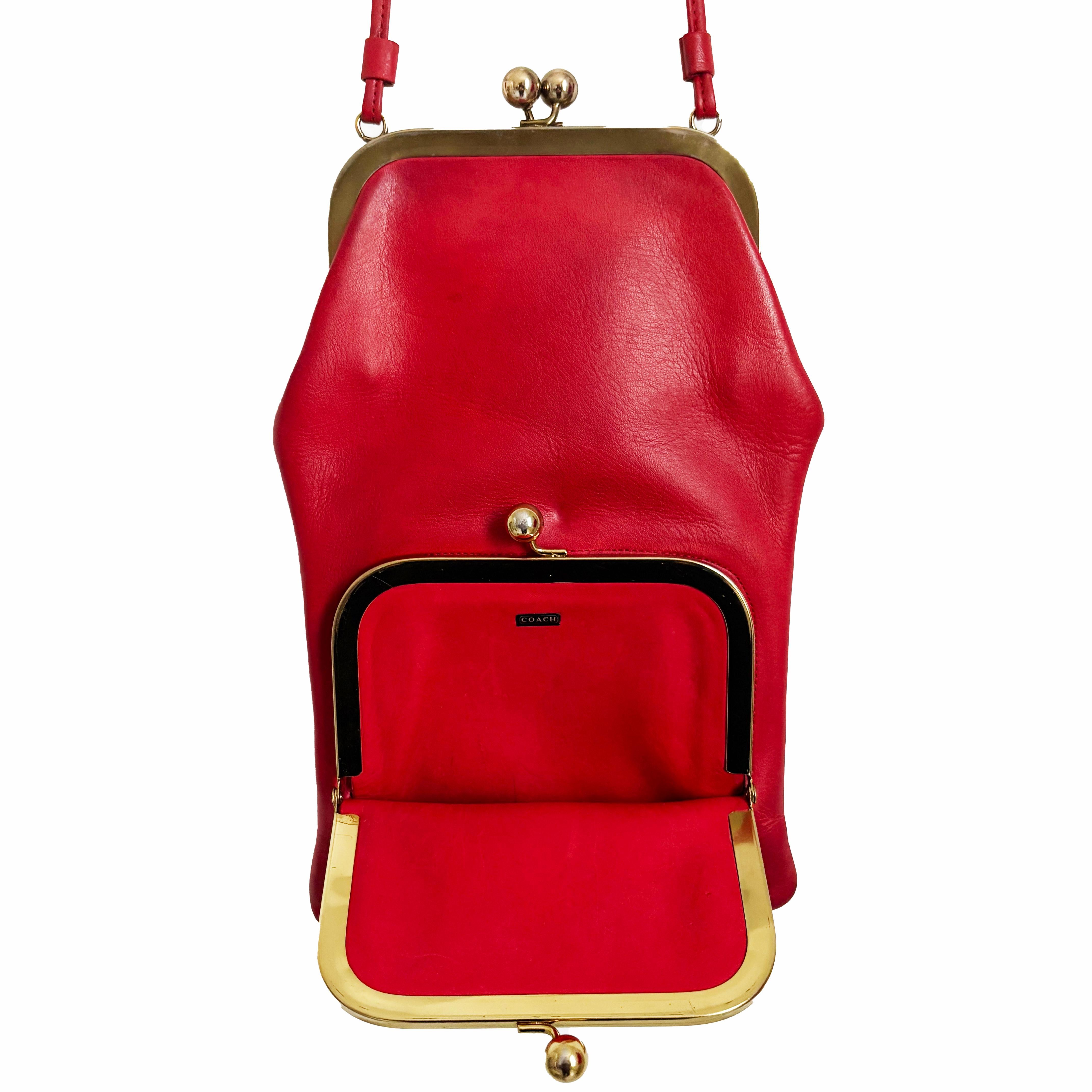 Bonnie Cashin für Coach Swinger Tasche mit doppeltem Rahmen und Kissenschloss aus rotem Leder Vintage im Angebot 2