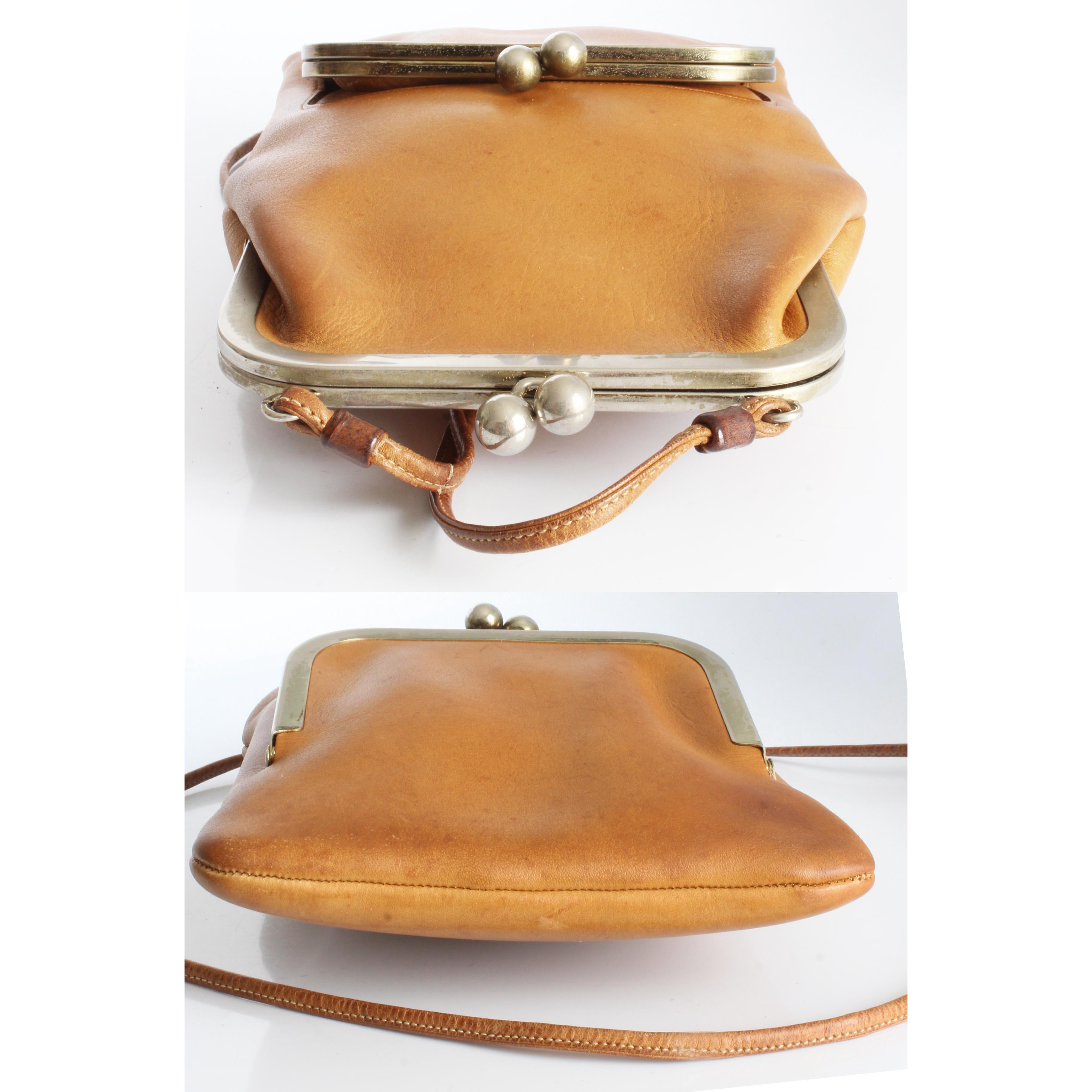 Bonnie Cashin for Coach Swinger Bag Double Frame Kiss Lock Tan Leather Vintage 5