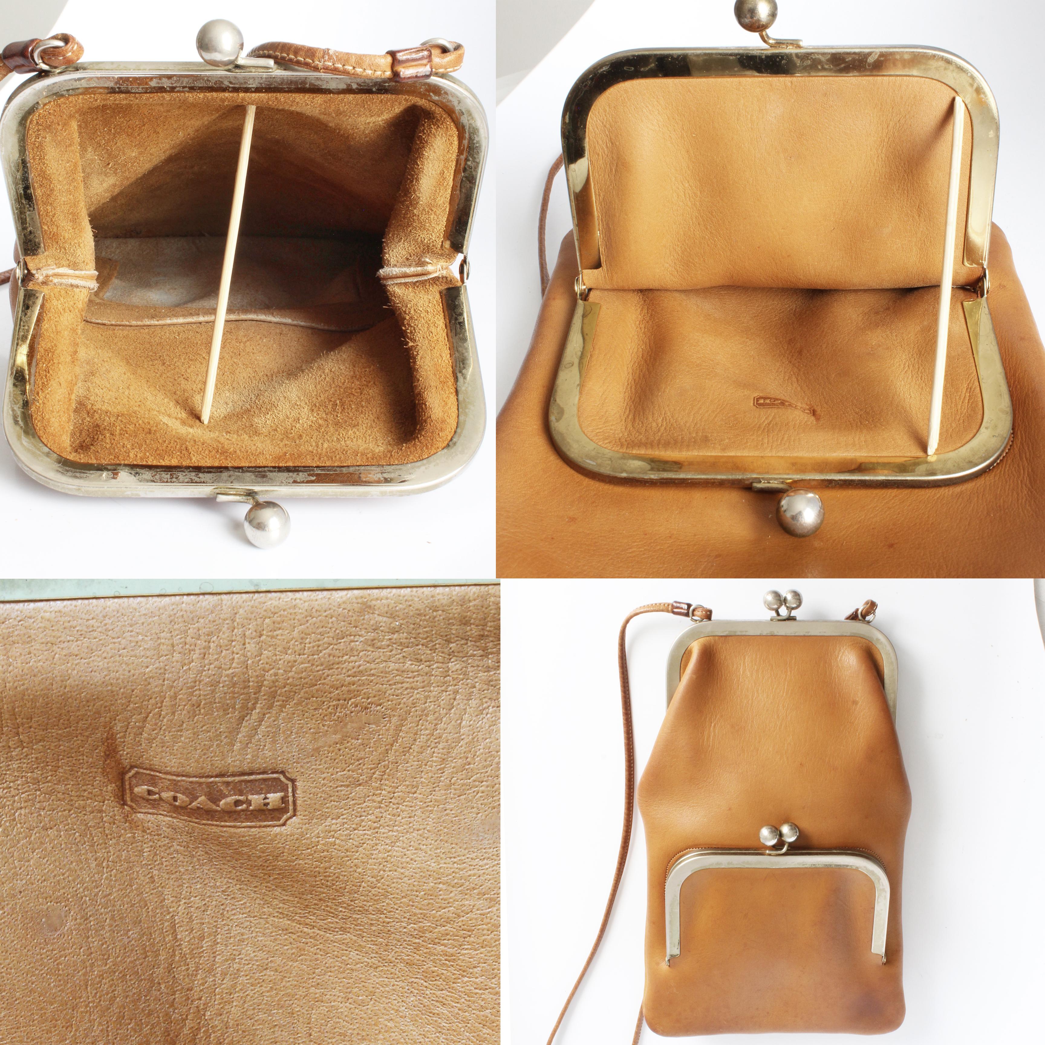 Bonnie Cashin for Coach Swinger Bag Double Frame Kiss Lock Tan Leather Vintage 6