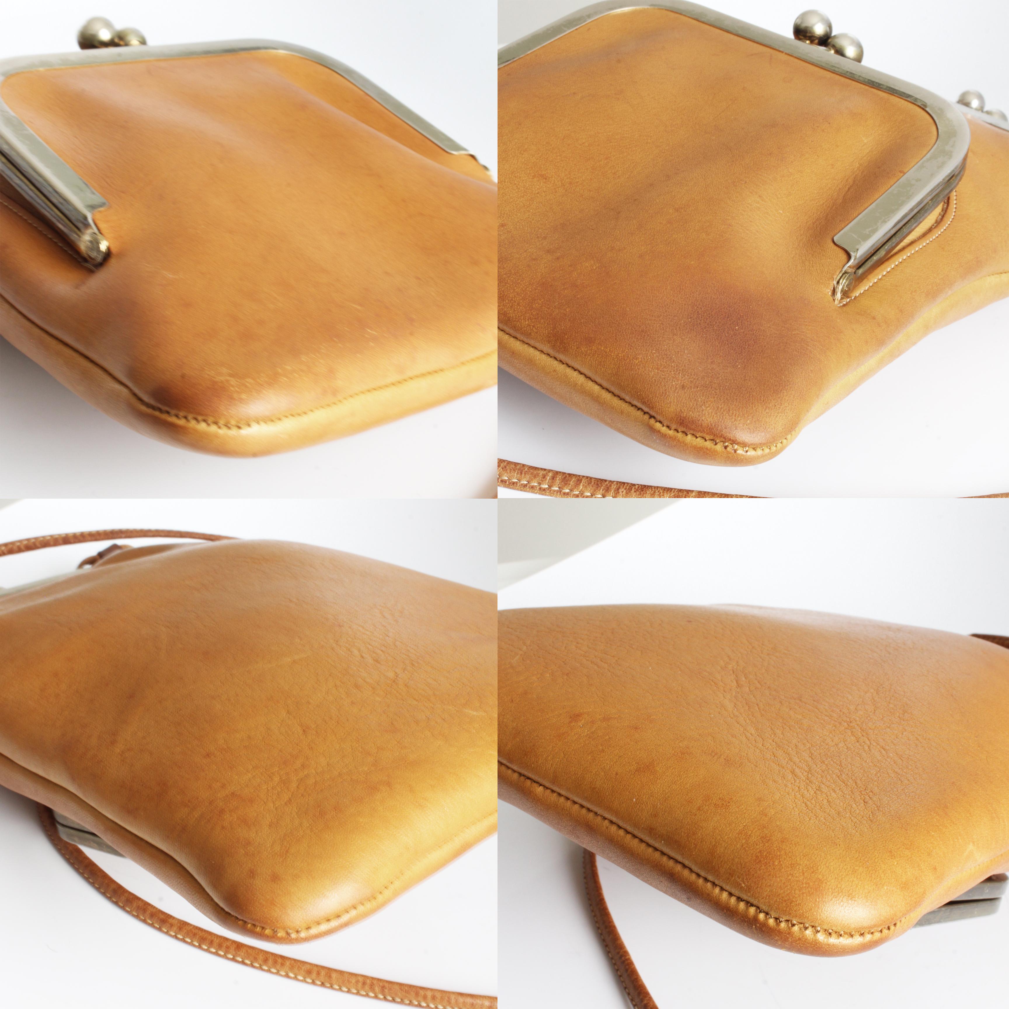 Bonnie Cashin for Coach Swinger Bag Double Frame Kiss Lock Tan Leather Vintage 7