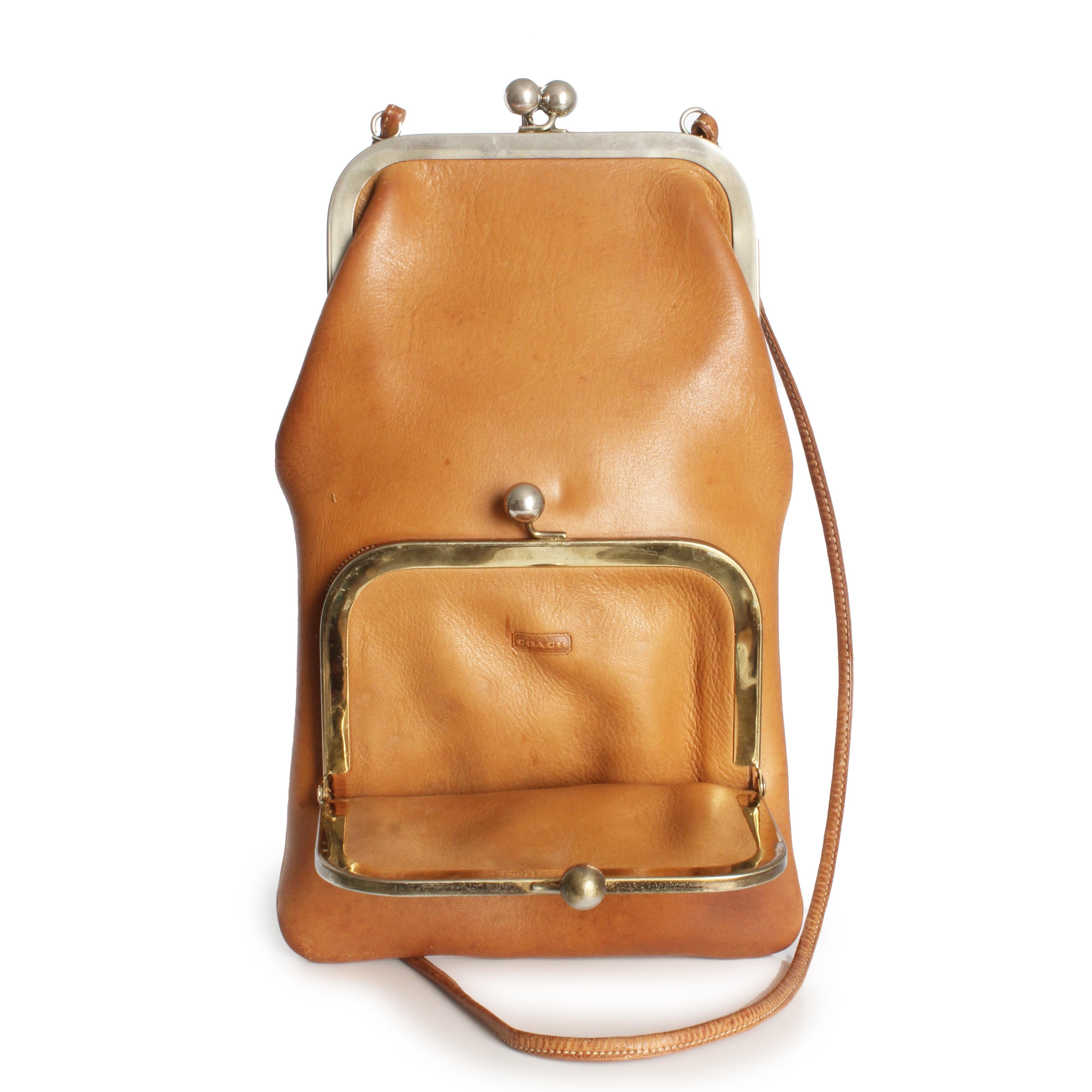 Women's or Men's Bonnie Cashin for Coach Swinger Bag Double Frame Kiss Lock Tan Leather Vintage