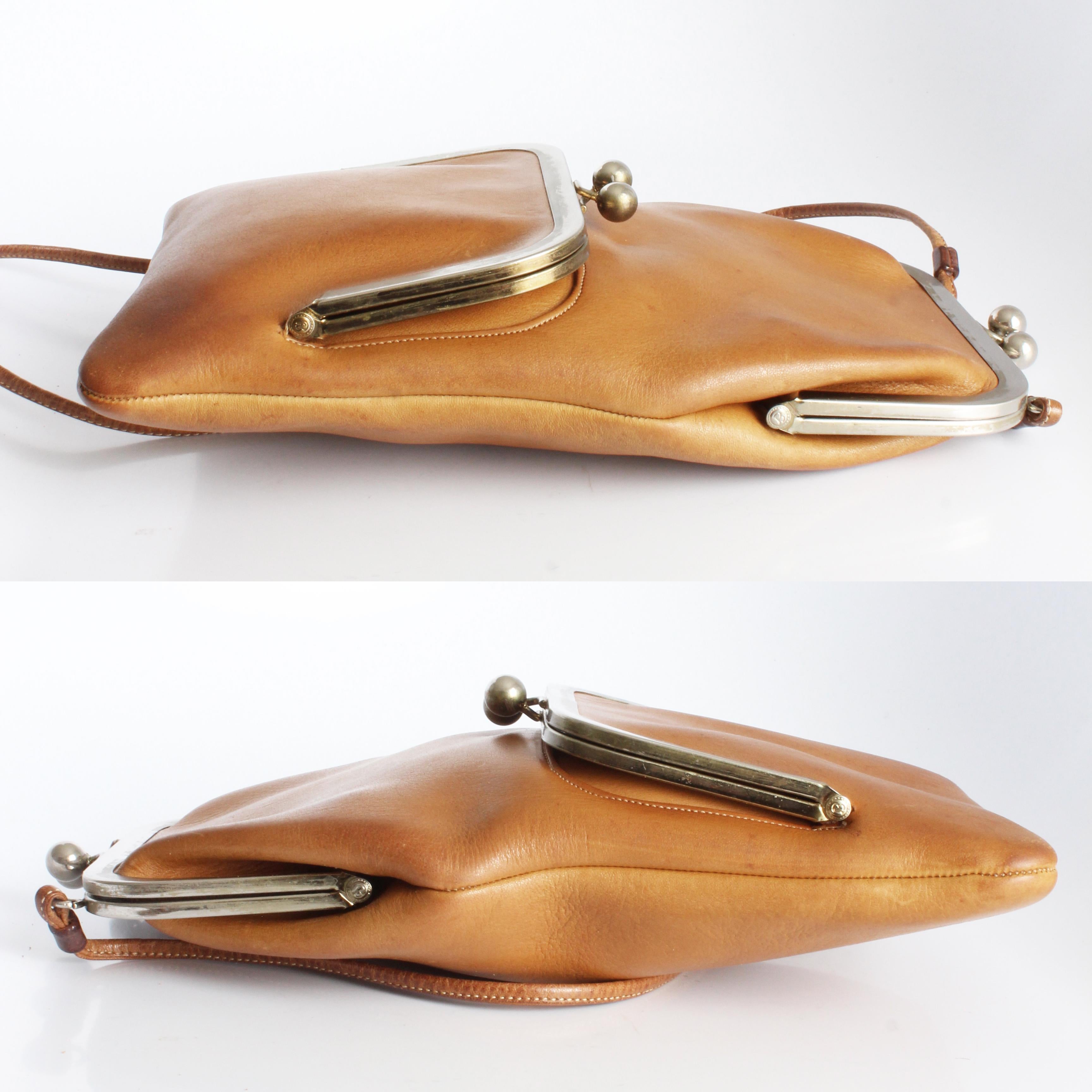 Bonnie Cashin for Coach Swinger Bag Double Frame Kiss Lock Tan Leather Vintage 3