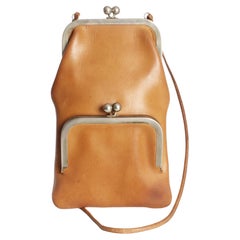 Bonnie Cashin for Coach Swinger Bag Double Frame Kiss Lock Tan Leather Vintage