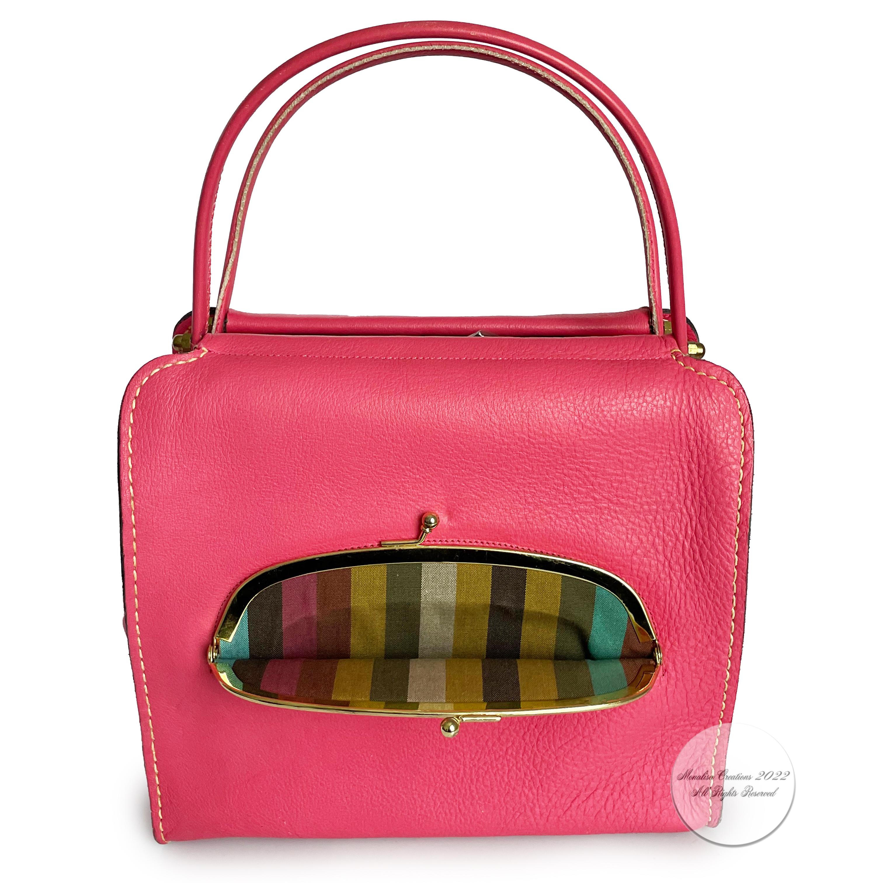 Bonnie Cashin for Coach Tote Bag Cashin Carry Scissor Frame Bag Pink Leather 60s In Good Condition In Port Saint Lucie, FL