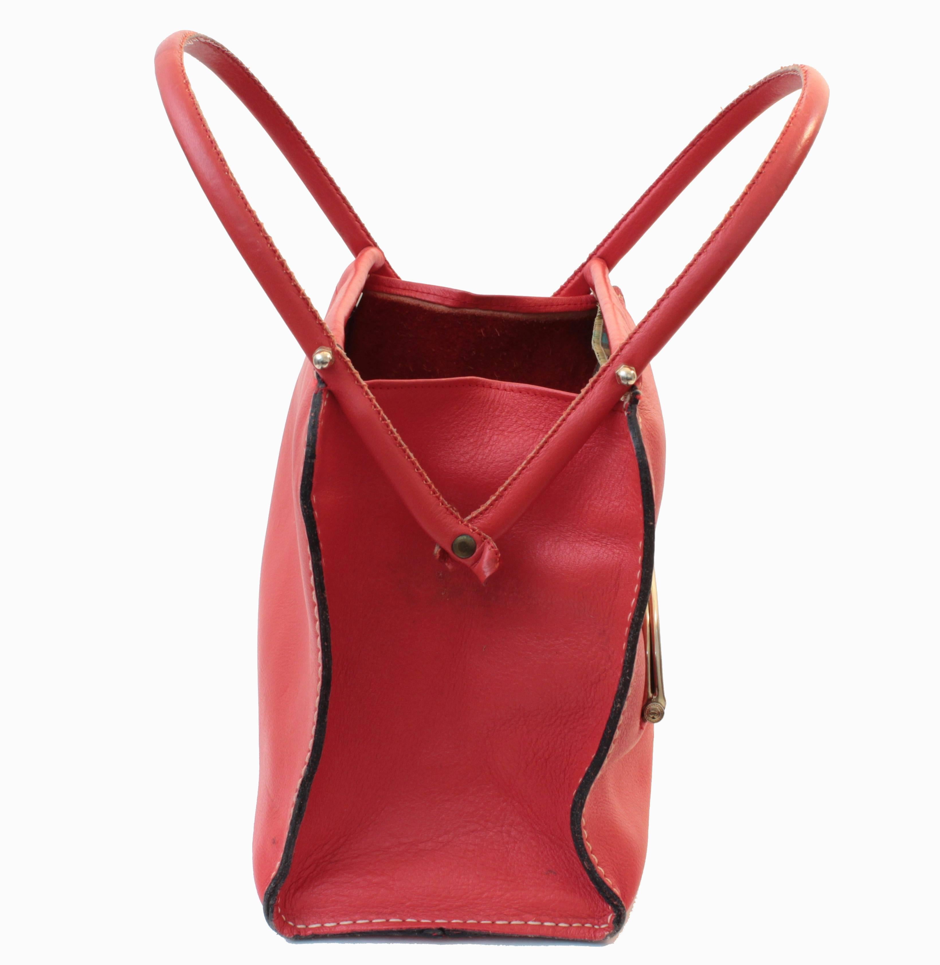 Bonnie Cashin pour Coach - Sac fourre-tout en cuir rouge avec cadre ciseau, sac cabas, 1966 4