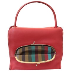 Bonnie Cashin pour Coach - Sac fourre-tout en cuir rouge avec cadre ciseau, sac cabas, 1966