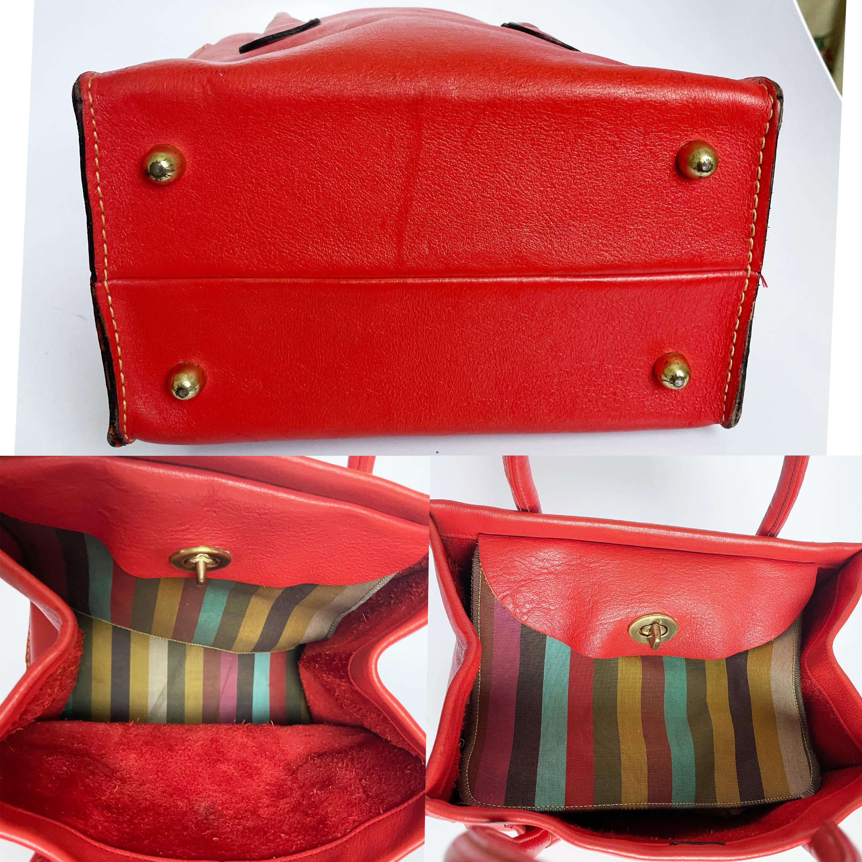 Bonnie Cashin for Coach Tote Bag Dinky Red Leather Handbag Vintage 1960s Rare In Good Condition In Port Saint Lucie, FL