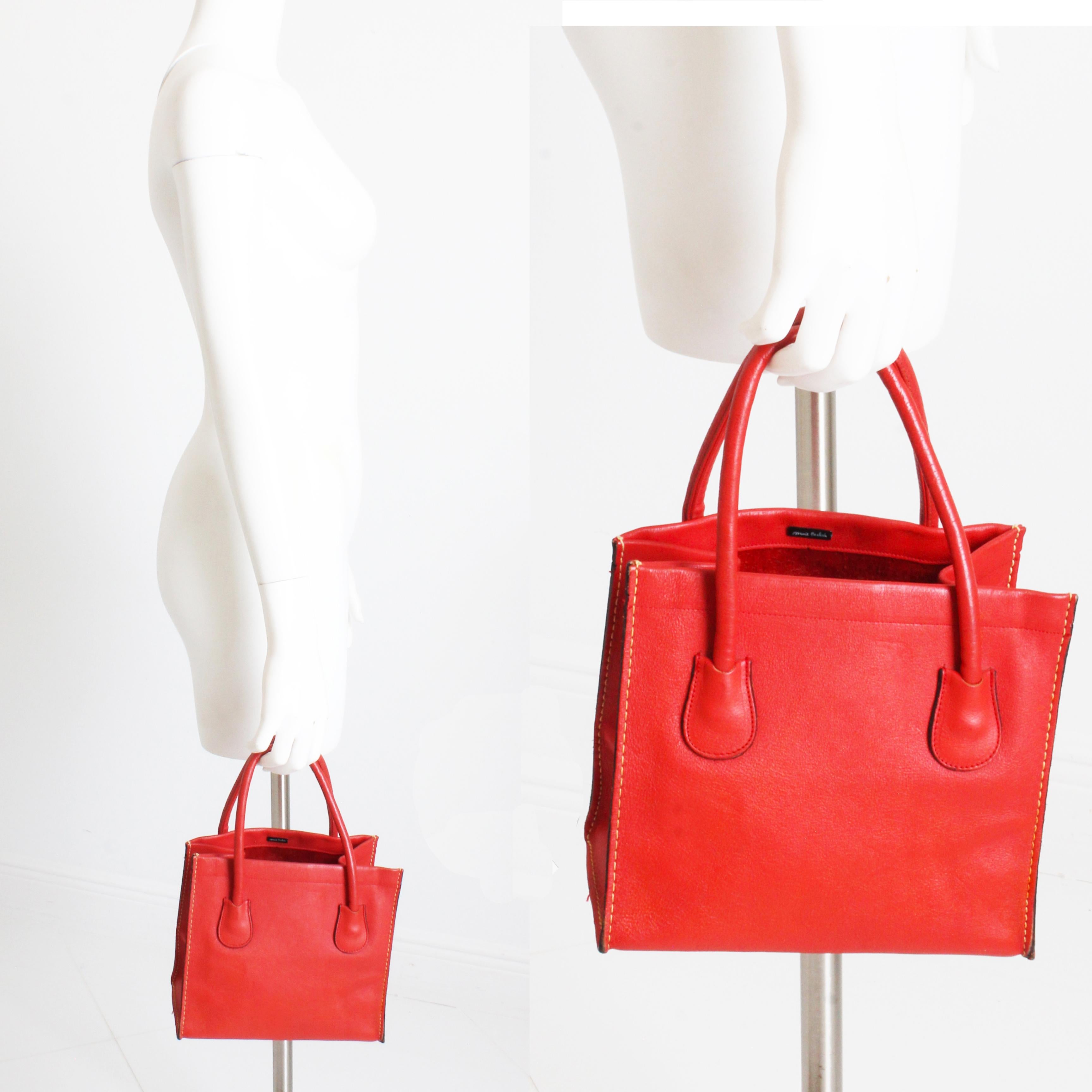 Sac fourre-tout Bonnie Cashin pour Coach Dinky Red Leather avec doublure rayée vintage des années 60 1