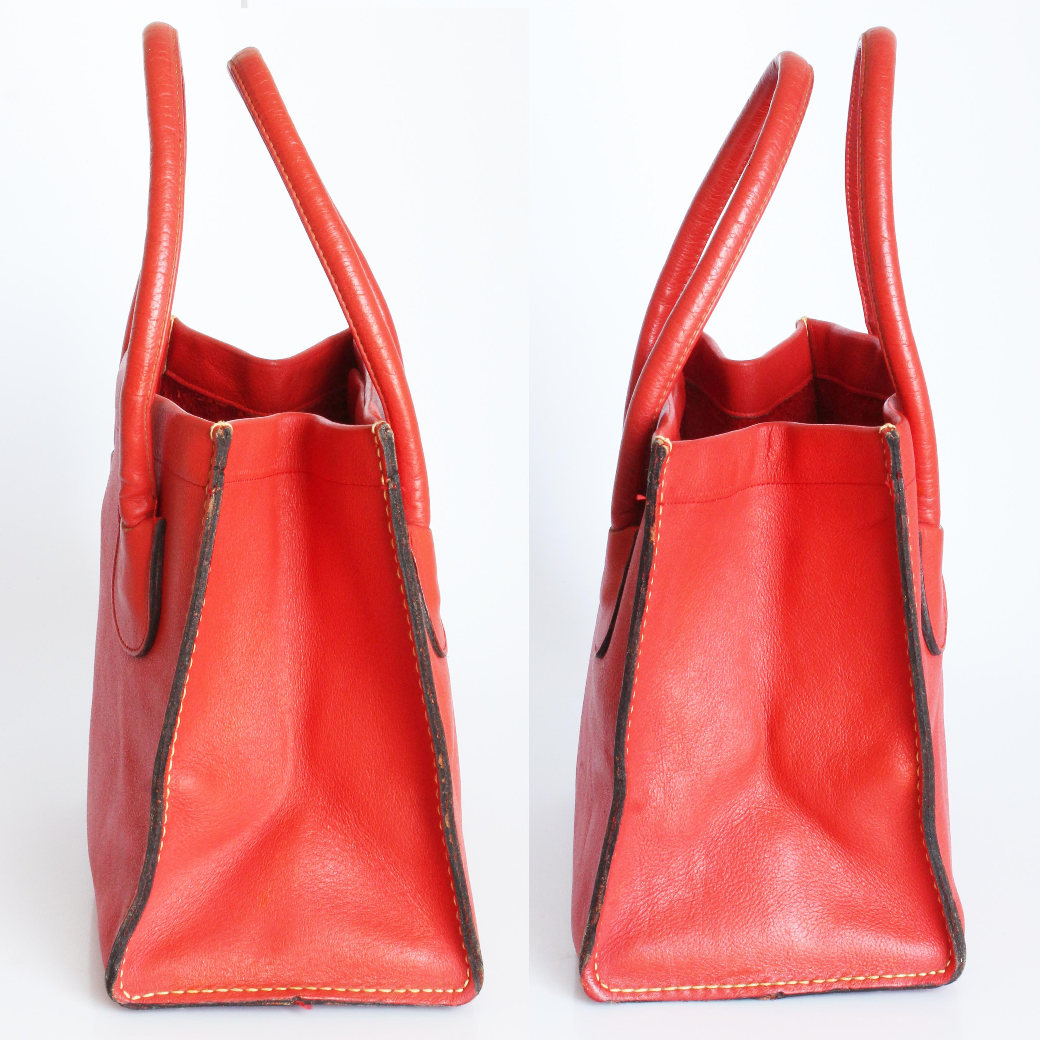 Sac fourre-tout Bonnie Cashin pour Coach Dinky Red Leather avec doublure rayée vintage des années 60   en vente 2