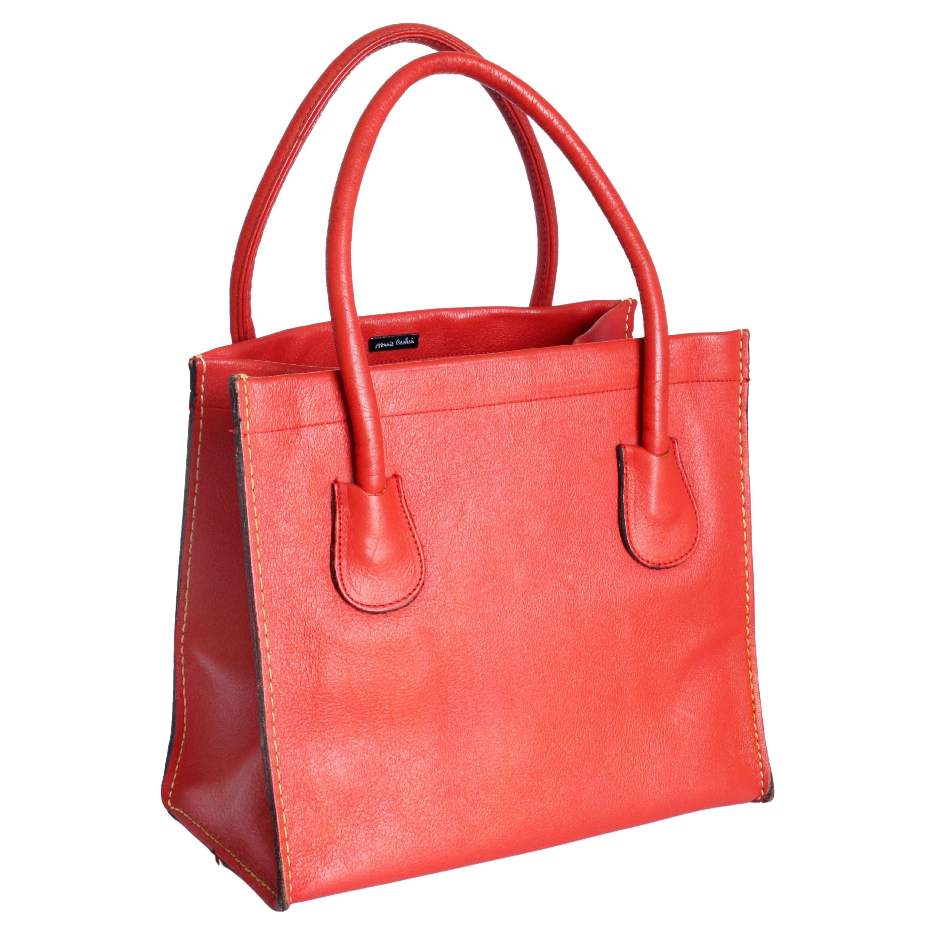 Sac fourre-tout Bonnie Cashin pour Coach Dinky Red Leather avec doublure rayée vintage des années 60   en vente