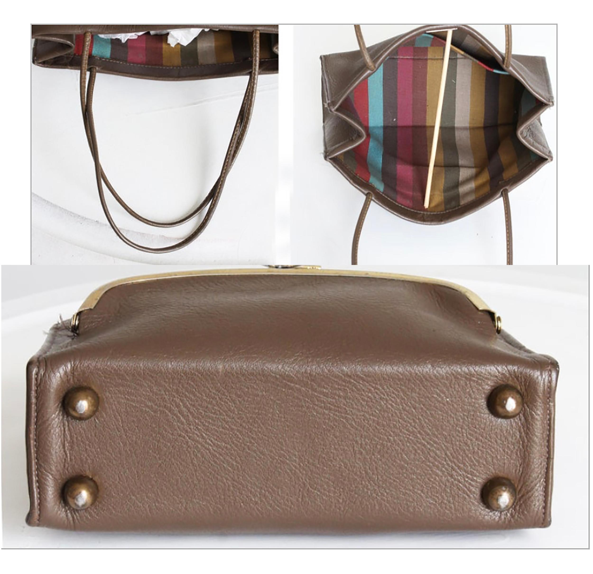 Bonnie Cashin for Coach Tote Bag Kisslock Mini Olive Tone Leather Vintage 60s For Sale 3