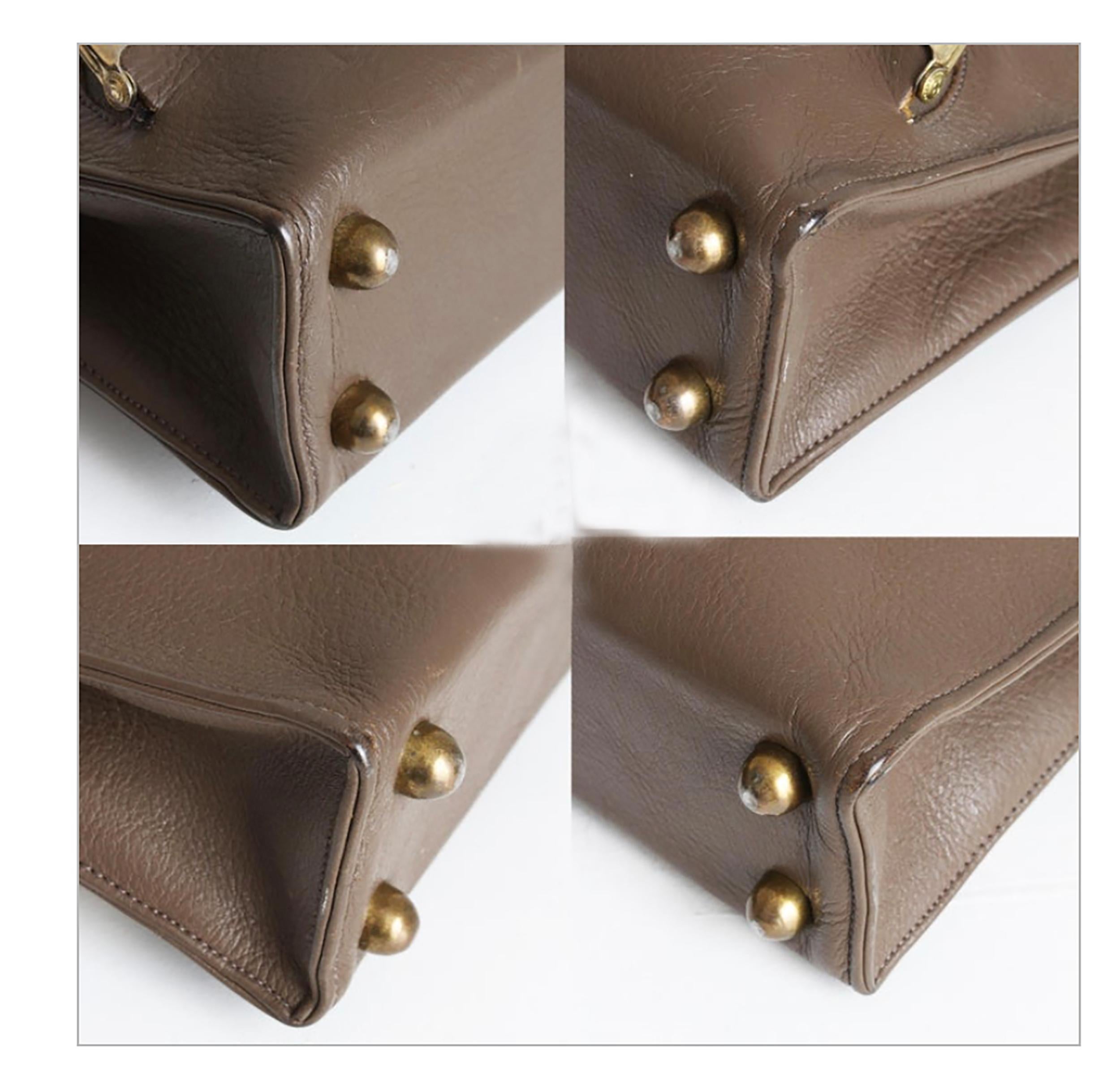 Bonnie Cashin for Coach Tote Bag Kisslock Mini Olive Tone Leather Vintage 60s For Sale 4