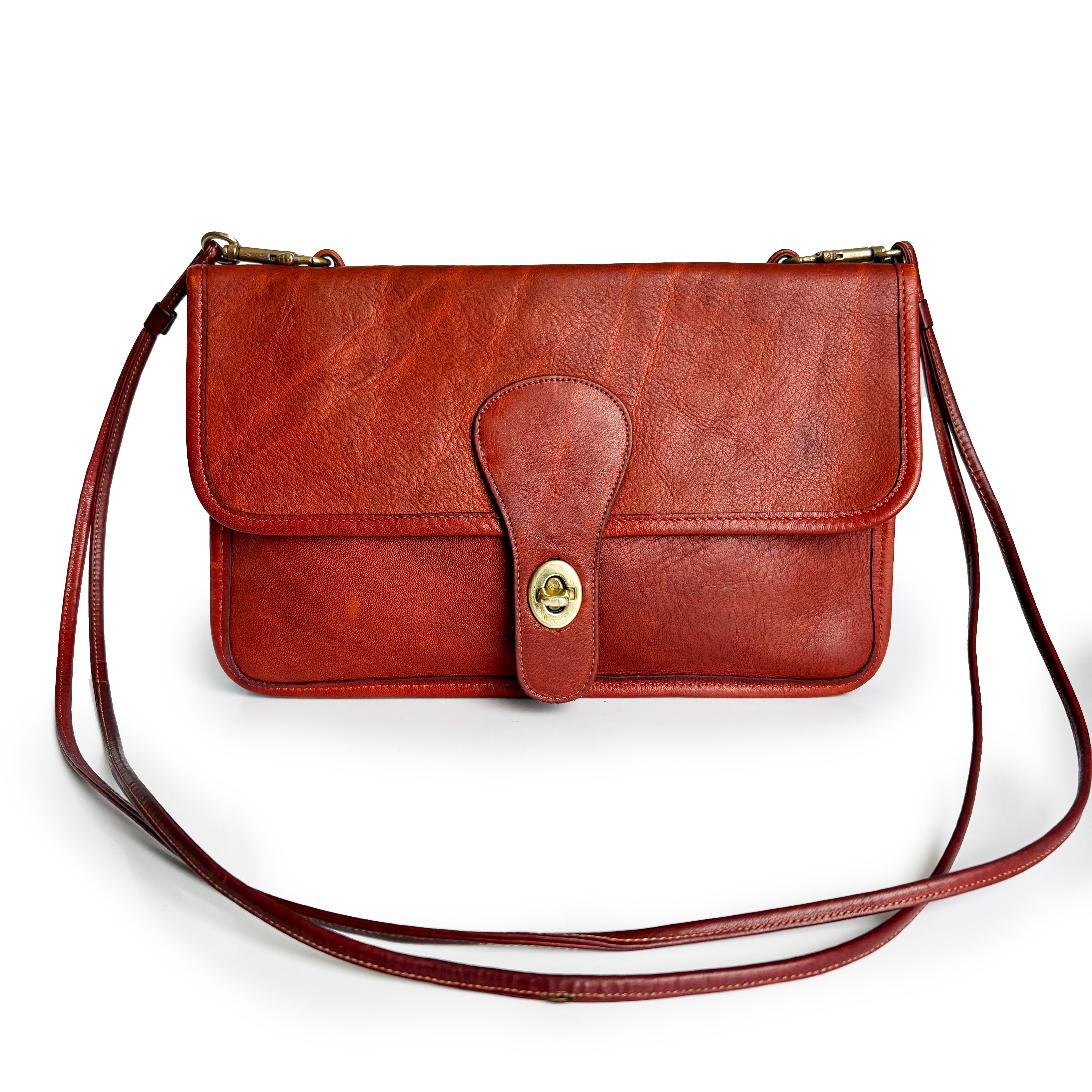 Bonnie Cashin für Coach Twin Clutch Bag RARE Rust Leder Early 70s Umhängetasche im Zustand „Gut“ im Angebot in Port Saint Lucie, FL