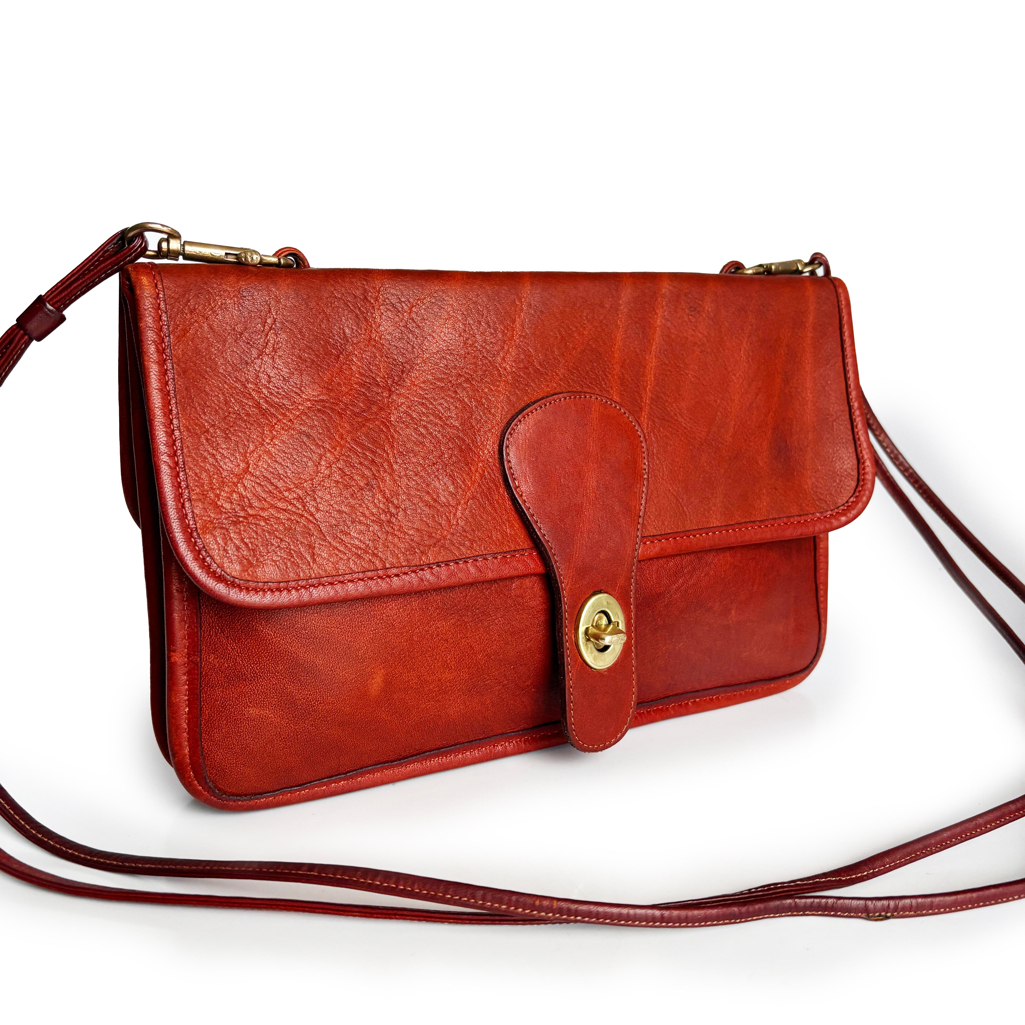 Bonnie Cashin für Coach Twin Clutch Bag RARE Rust Leder Early 70s Umhängetasche im Angebot 1