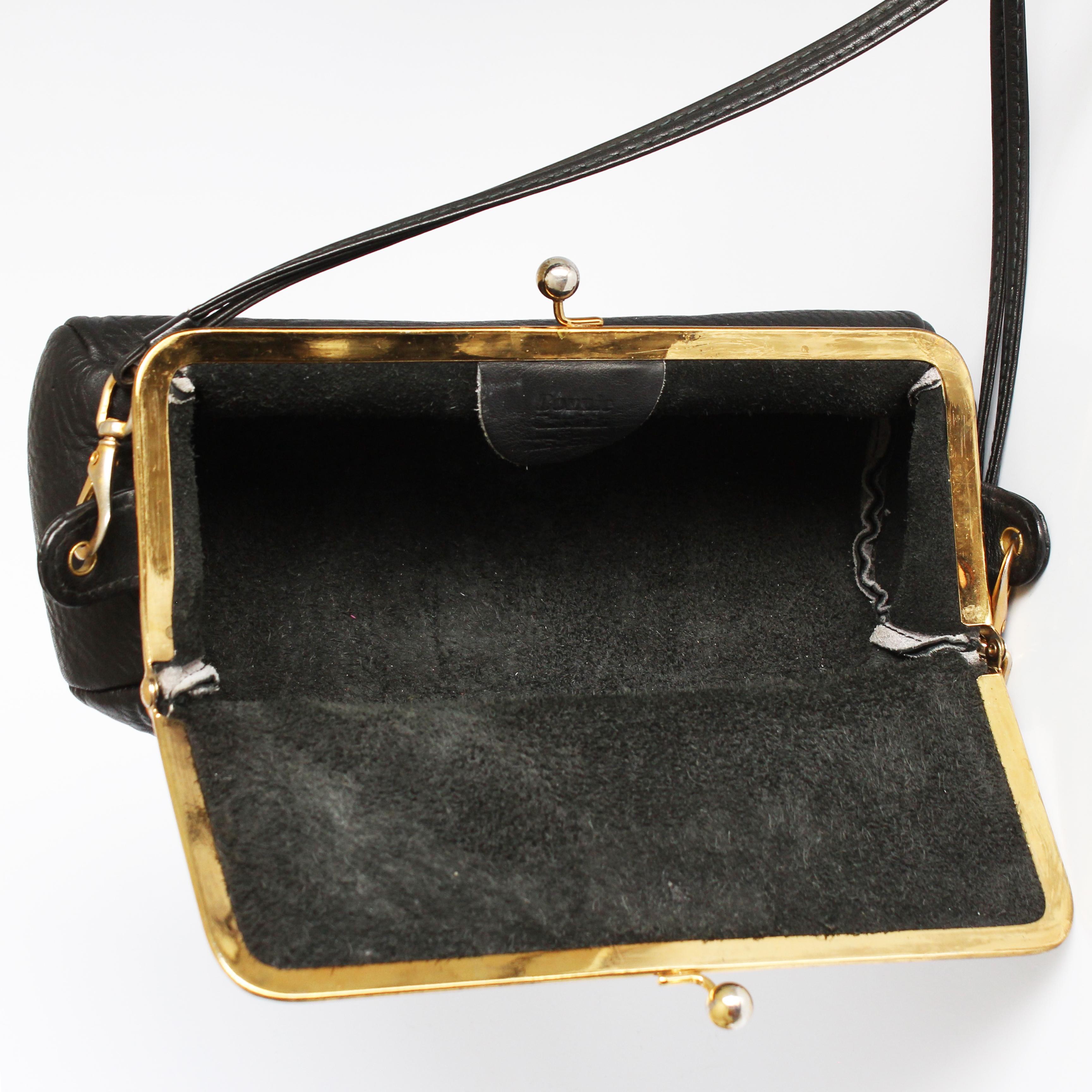 Bonnie Cashin for Meyers Box Bag Black Leather Kiss Lock Bicycle Bag Rare 1970s  For Sale 6