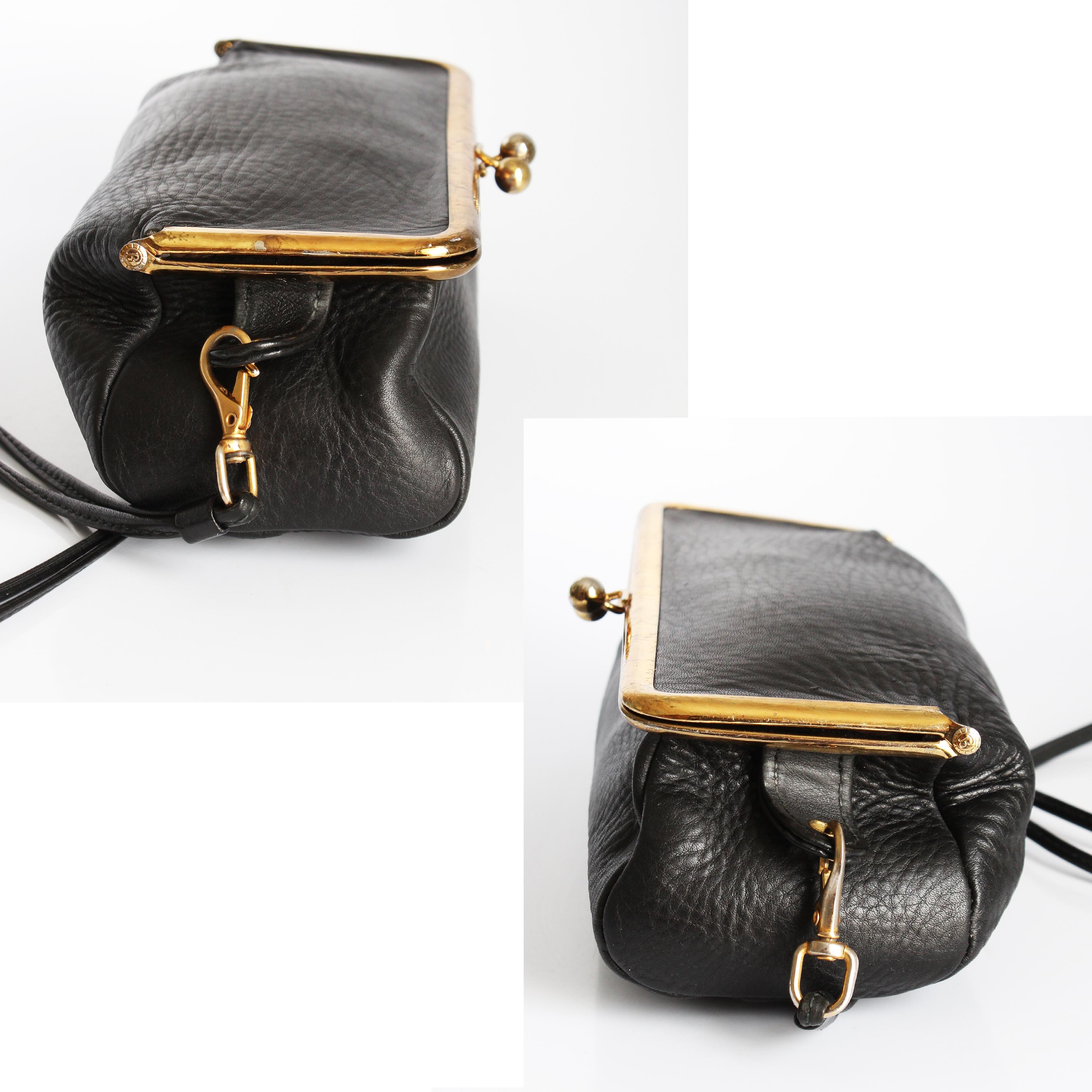 Bonnie Cashin para Bolsa Meyers Box Bolsa de cuero negro Kiss Lock Bolsa de bicicleta Rara década de 1970 en venta 2