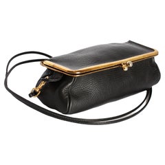 Bonnie Cashin für Meyers Box Tasche Schwarzes Leder Kiss Lock Fahrradtasche mit Kiss Lock Selten 1970er 