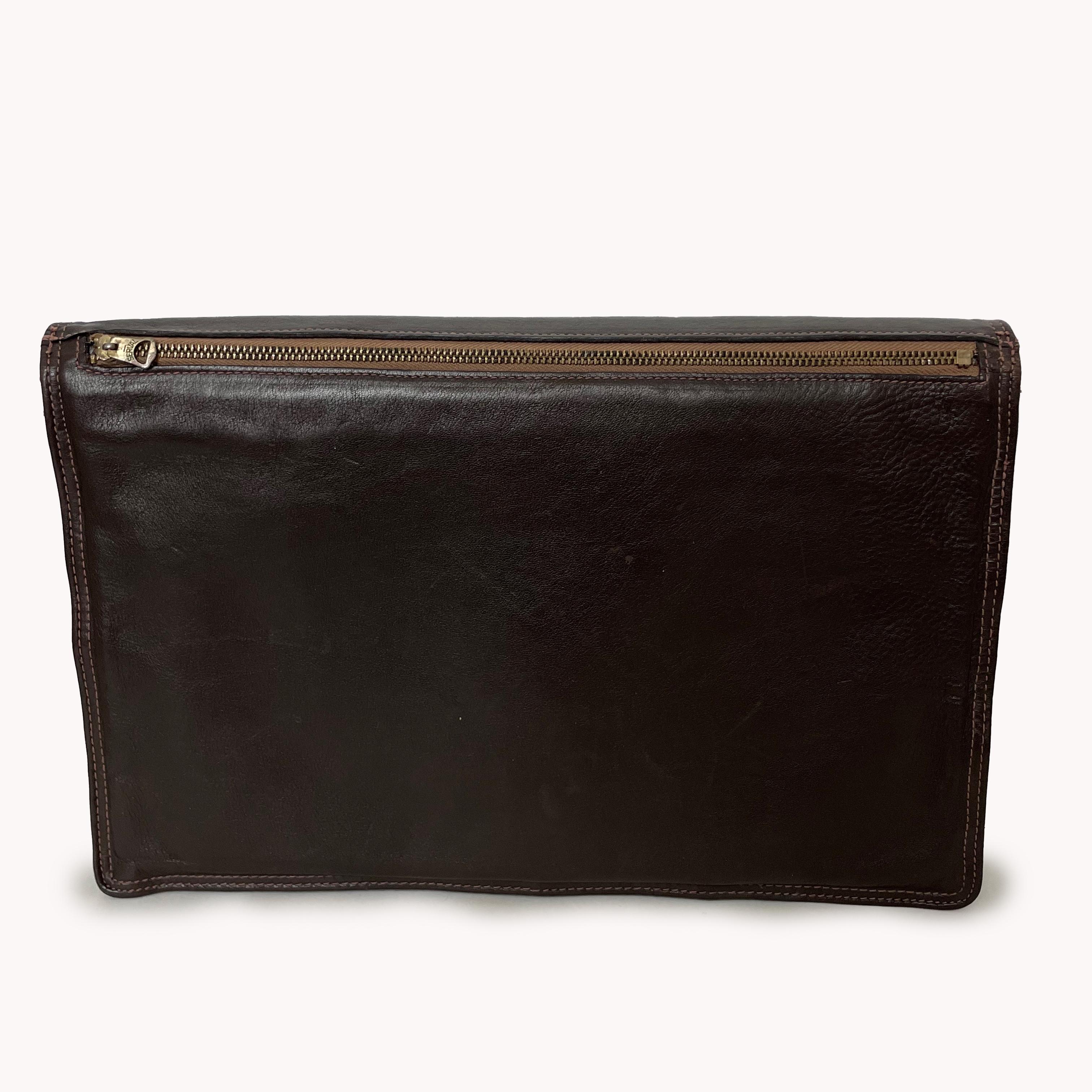 Bonnie Cashin for Meyers Oversized Clutch Bag Portfolio Brown Leather Vintage For Sale 5