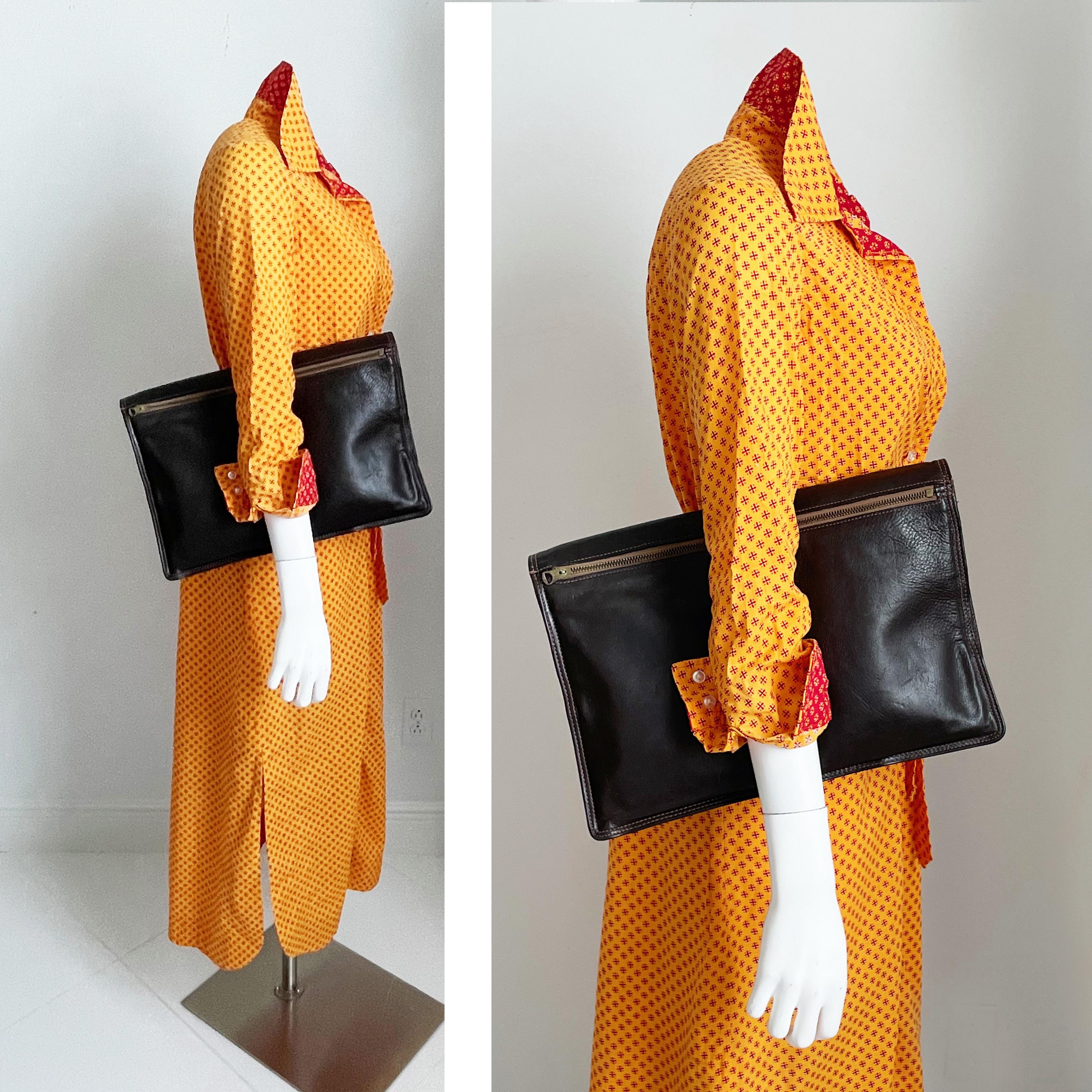 Women's or Men's Bonnie Cashin for Meyers Oversized Clutch Bag Portfolio Brown Leather Vintage For Sale