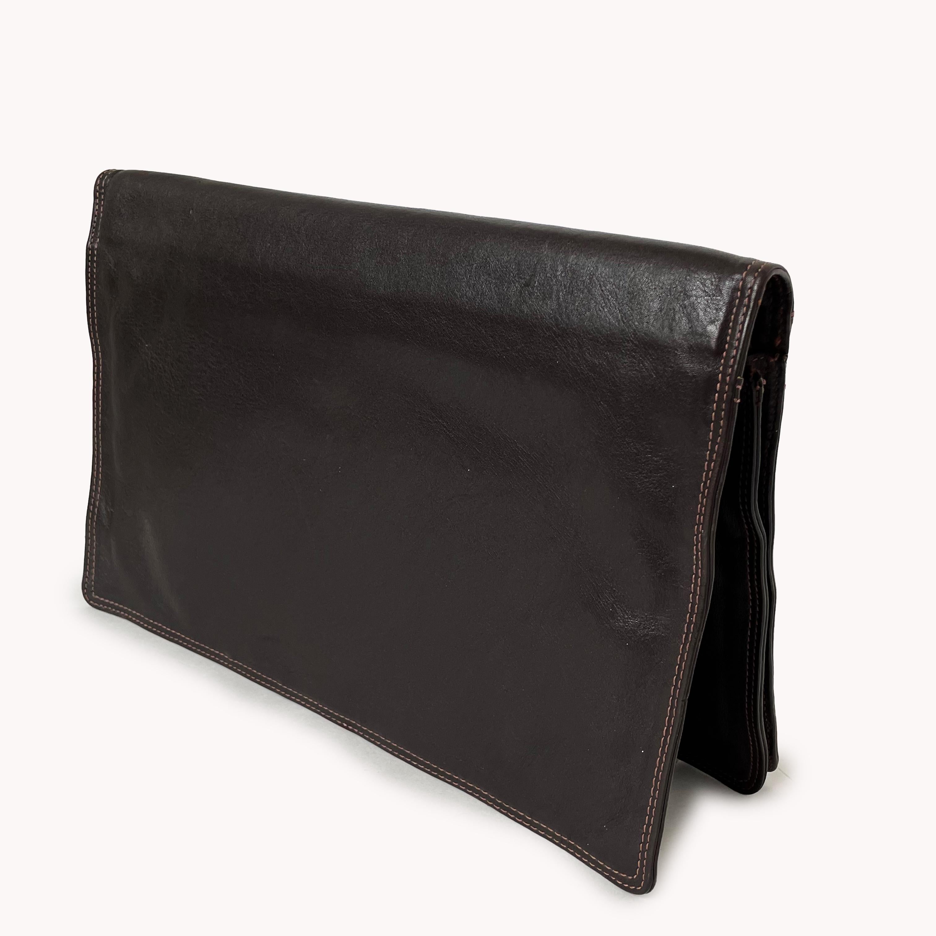 Bonnie Cashin for Meyers Oversized Clutch Bag Portfolio Brown Leather Vintage For Sale 2