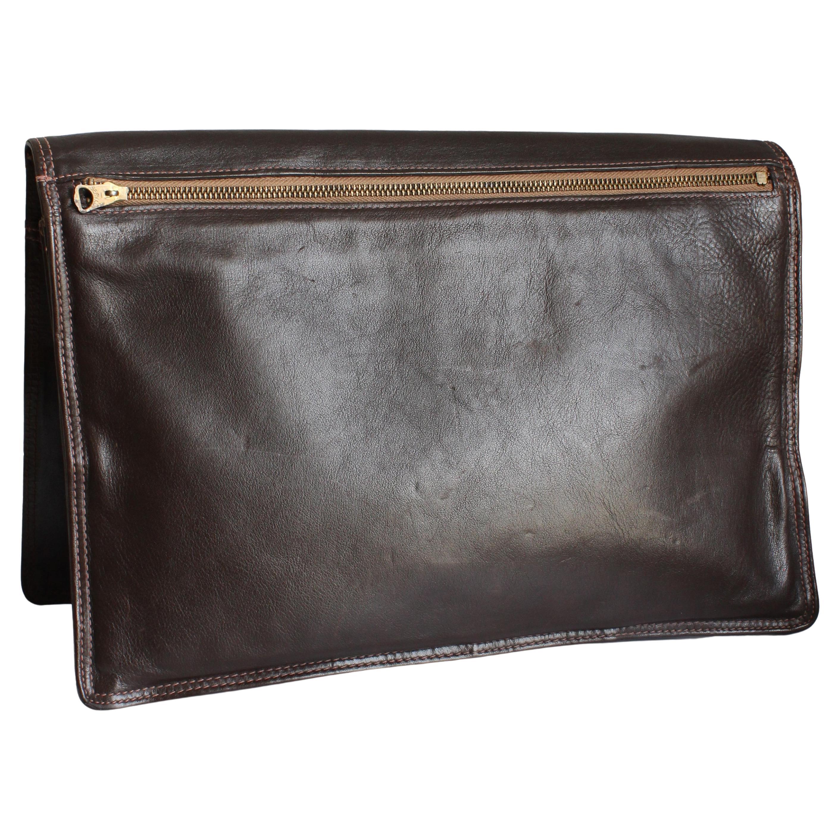 Bonnie Cashin for Meyers Oversized Clutch Bag Portfolio Brown Leather Vintage For Sale