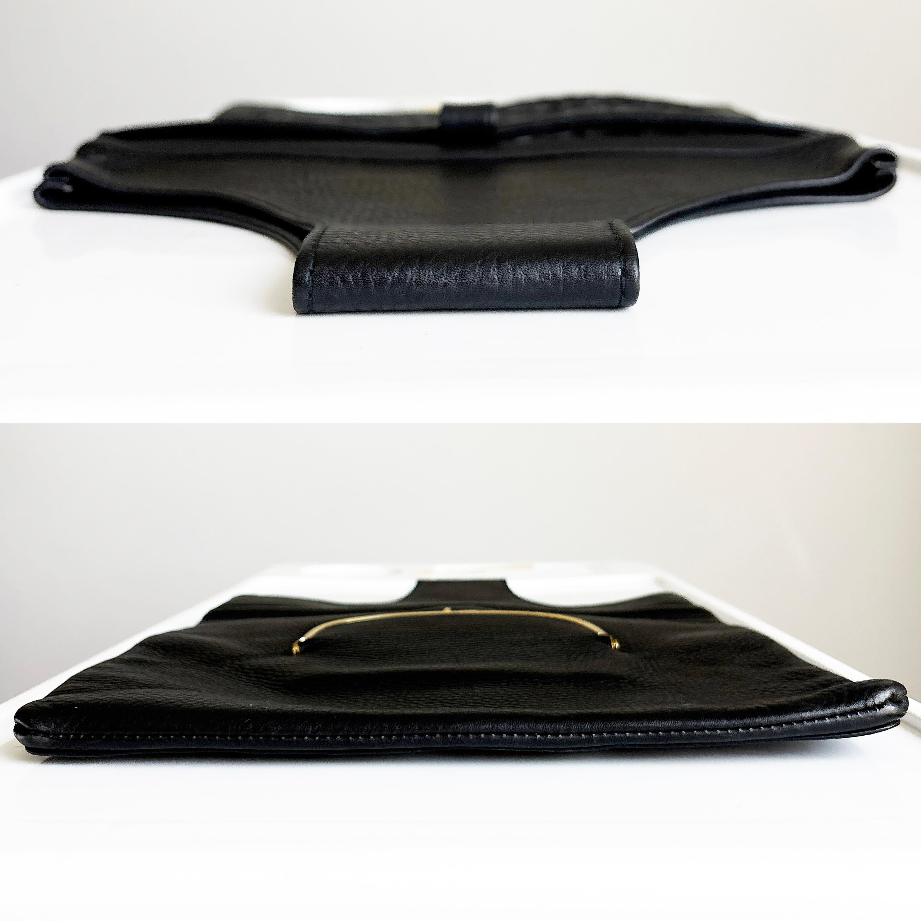 Bonnie Cashin para Meyers Bolsa bandolera Piel negra Bolsillo enrejado Raros años 70 Vintage en venta 6