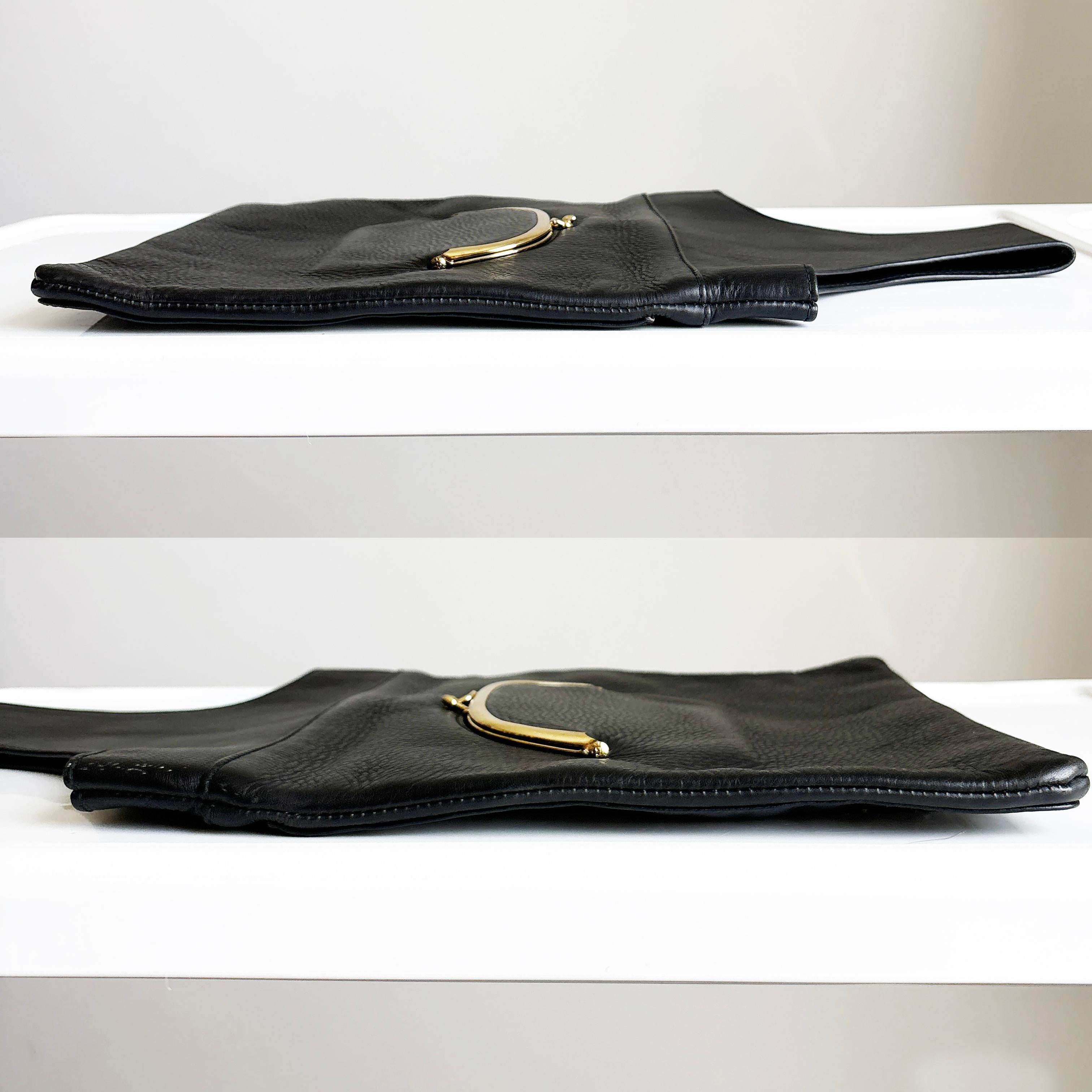 Bonnie Cashin para Meyers Bolsa bandolera Piel negra Bolsillo enrejado Raros años 70 Vintage en venta 1
