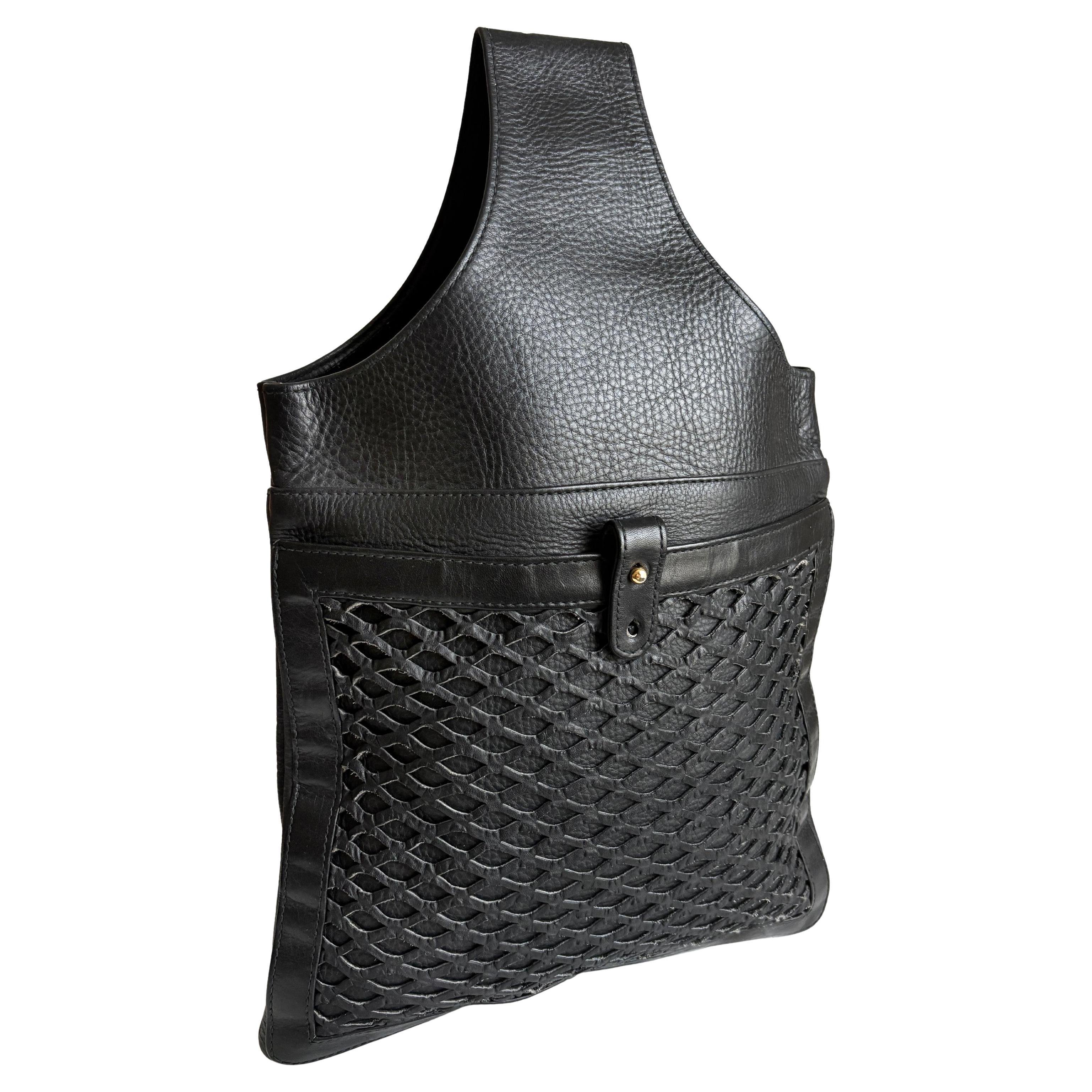 Bonnie Cashin para Meyers Bolsa bandolera Piel negra Bolsillo enrejado Raros años 70 Vintage en venta
