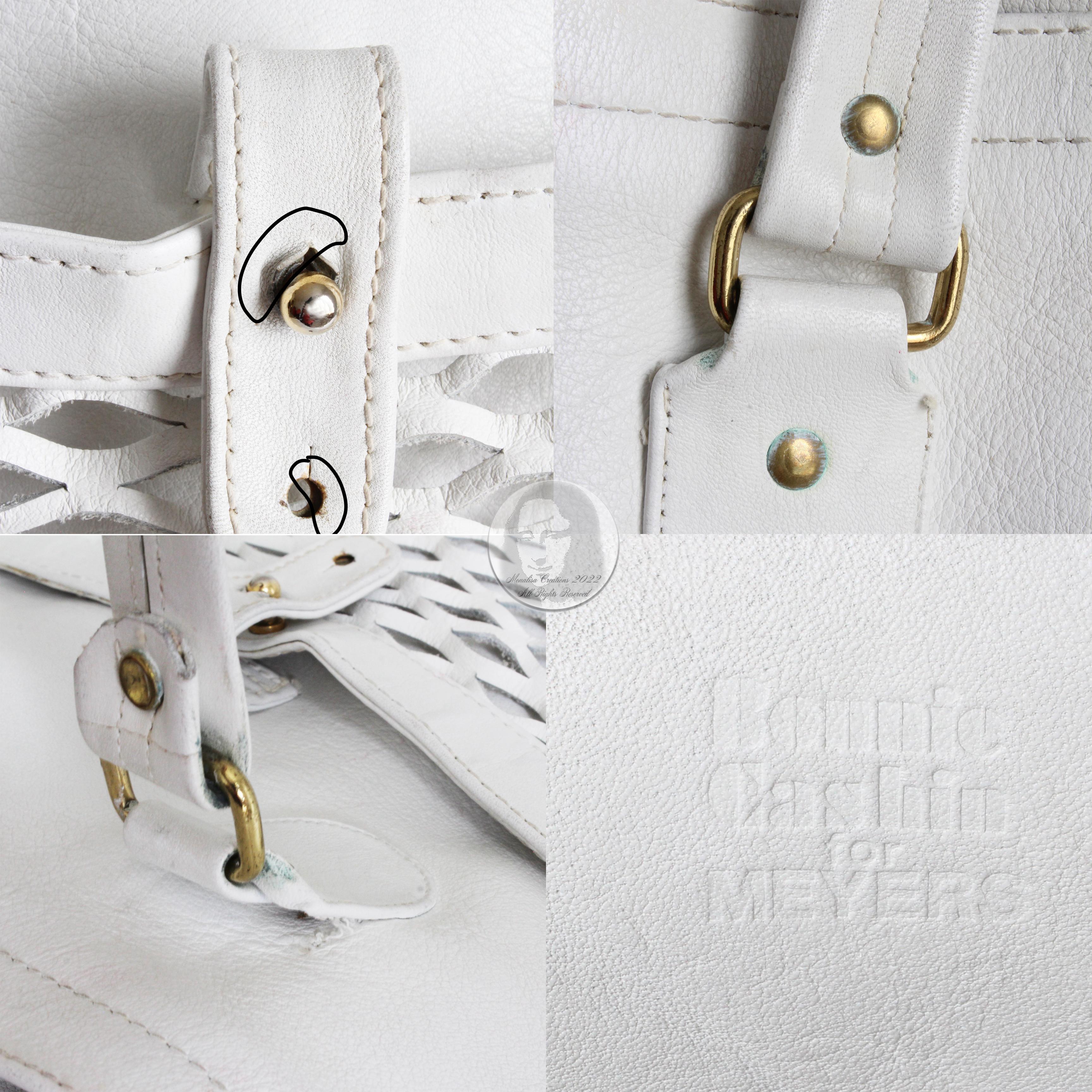 Bonnie Cashin for Meyers Tote Bag Rare Basket Weave Pocket White Leather 1970s 8