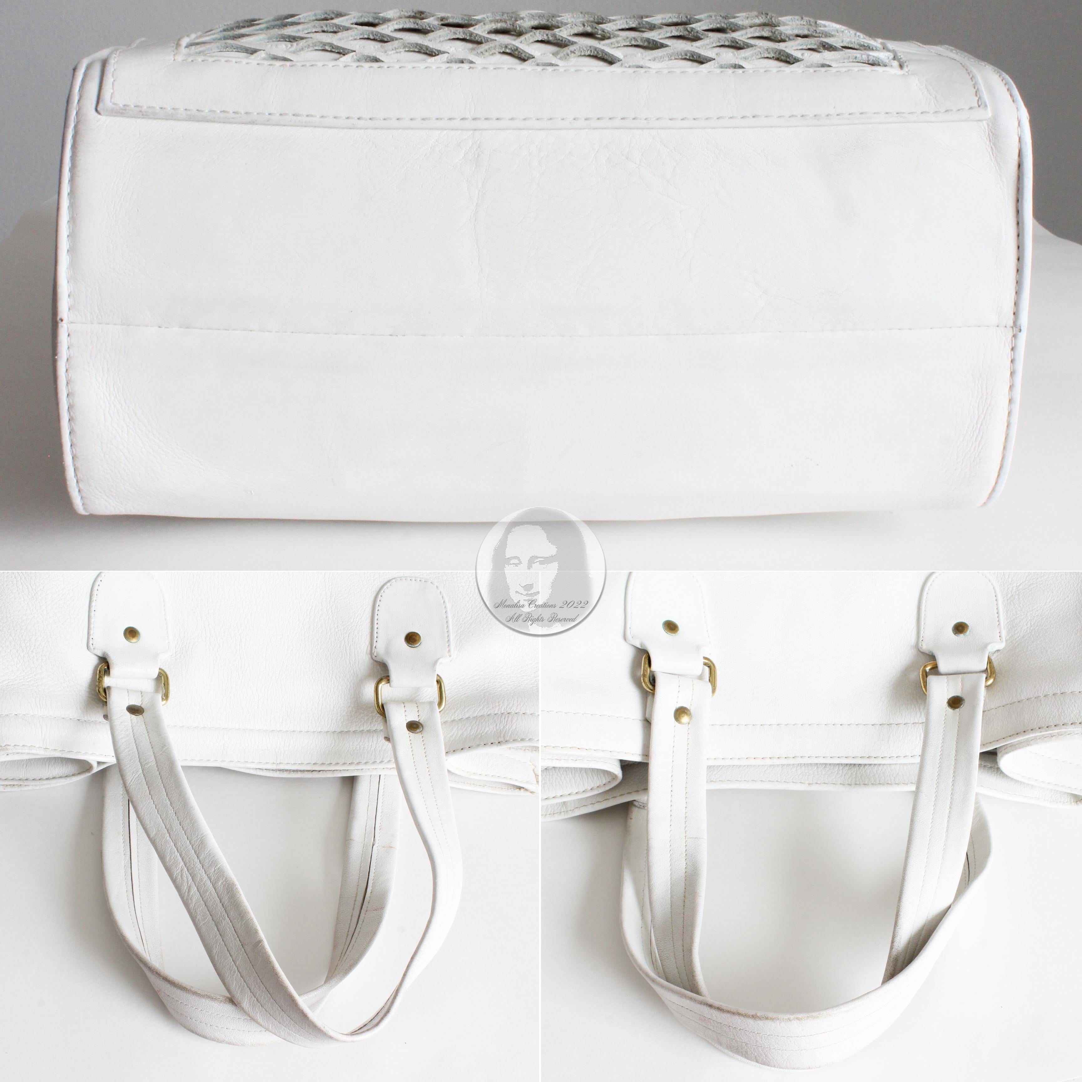 Bonnie Cashin for Meyers Tote Bag Rare Basket Weave Pocket White Leather 1970s 5