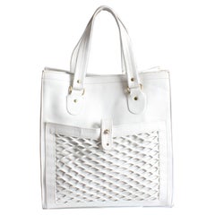 Bonnie Cashin for Meyers Tote Bag Rare Basket Weave Pocket White Leather 1970s