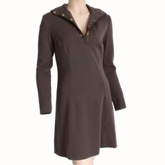 Bonnie Cashin for Sills 1960s Mini Dress Brown Knit Suede Trim Madonna Hood Rare