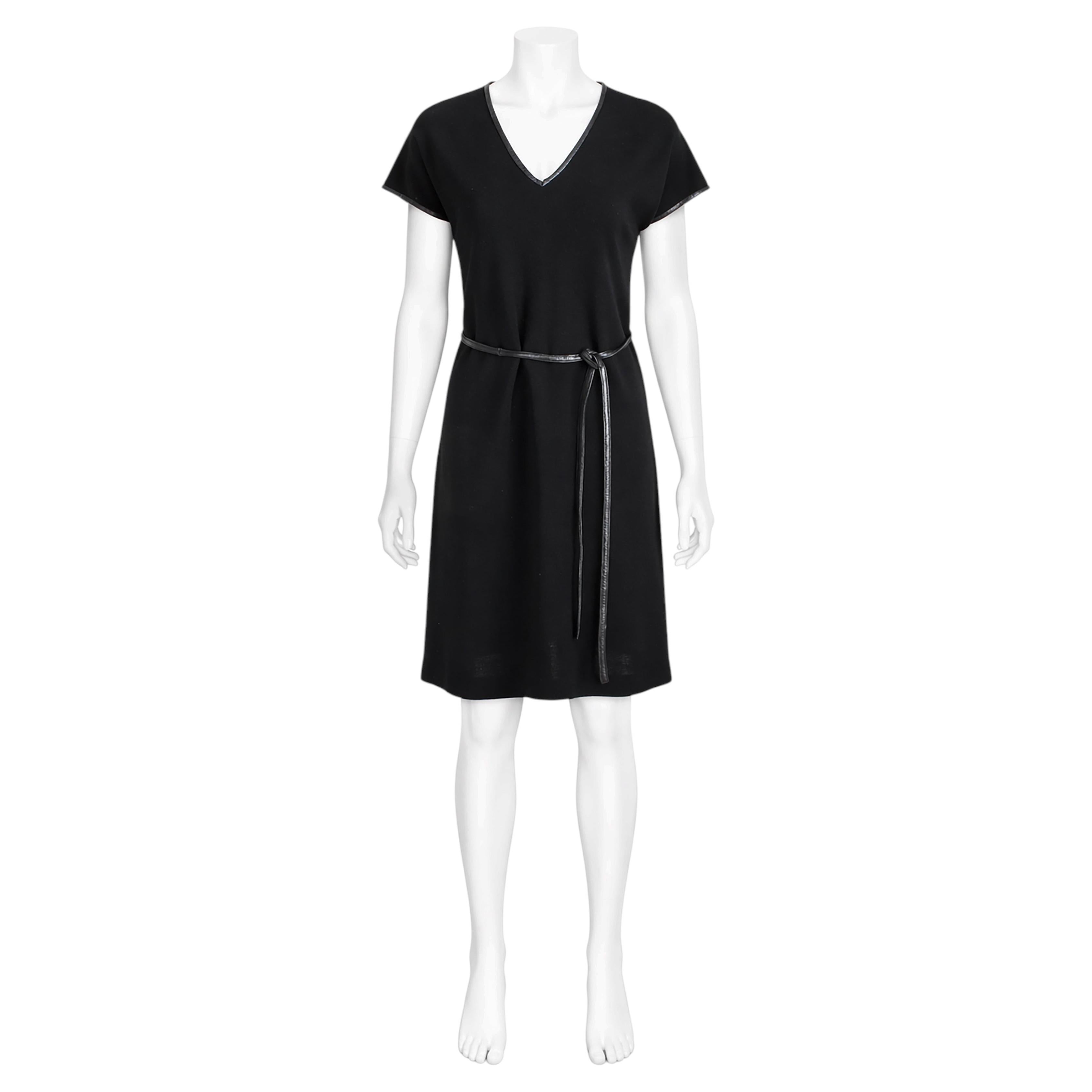 Bonnie Cashin for Sills 1960s Vintage Black Knit V-Neck Dress & Belt