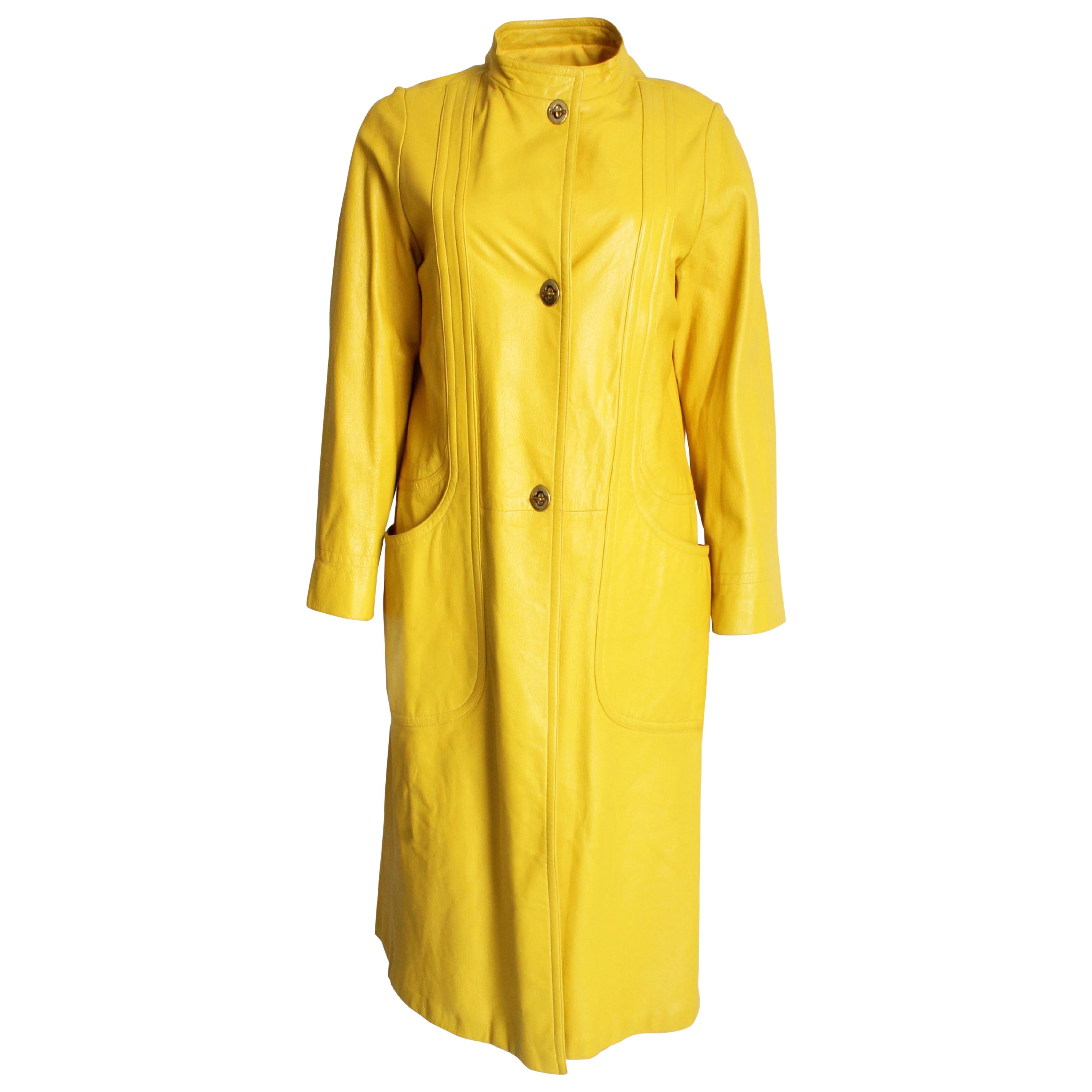 Bonnie Cashin for Sills 1960s Yellow Leather Coat Mod Vintage Long Jacket Rare