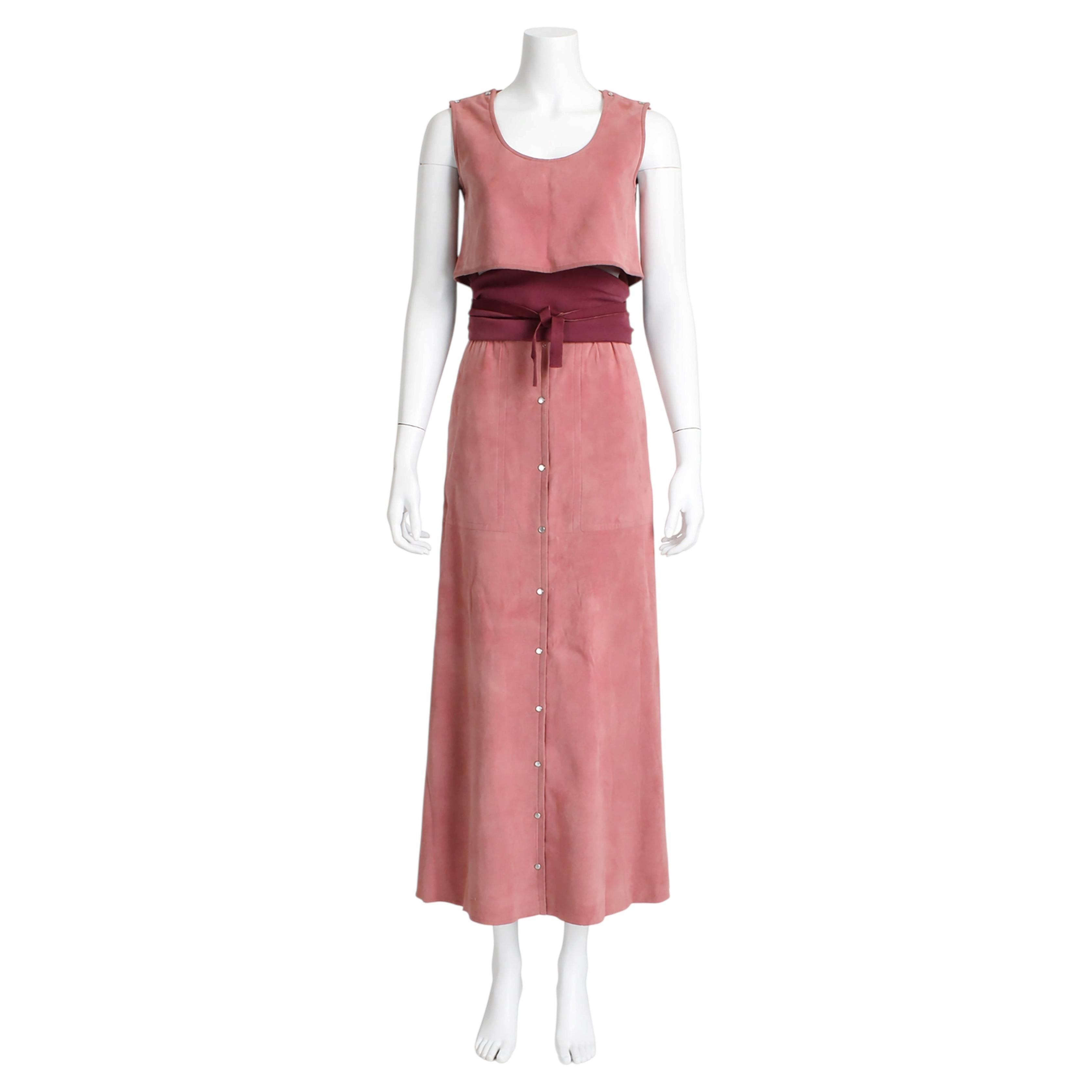 Bonnie Cashin for Sills Set di gonne in pelle scamosciata a 3 pezzi con cintura Obi Raro Vintage anni '70