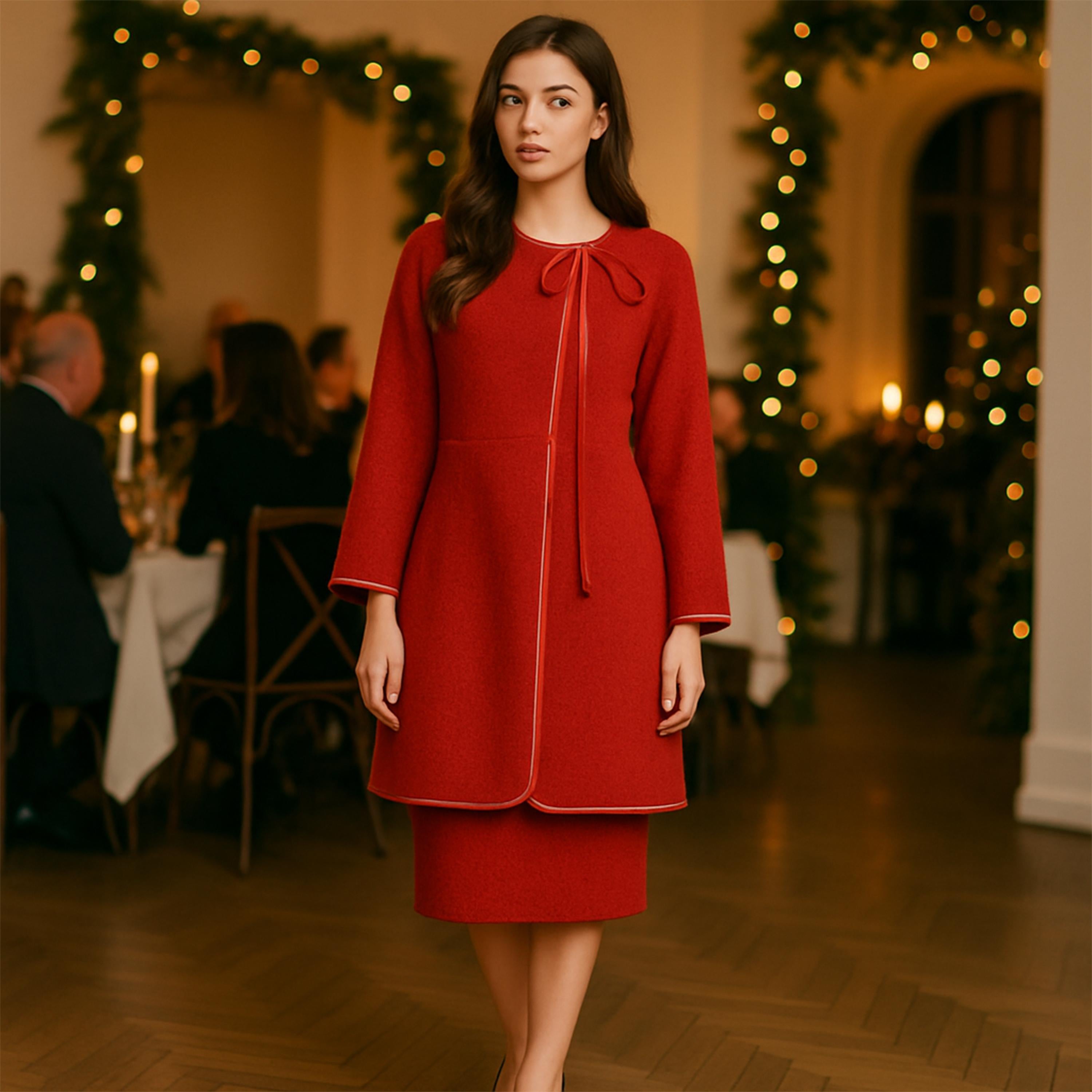 Rouge Bonnie Cashin for Sills 60s Bouclé Wool Jacket & Skirt Set with Red Leather Trim en vente