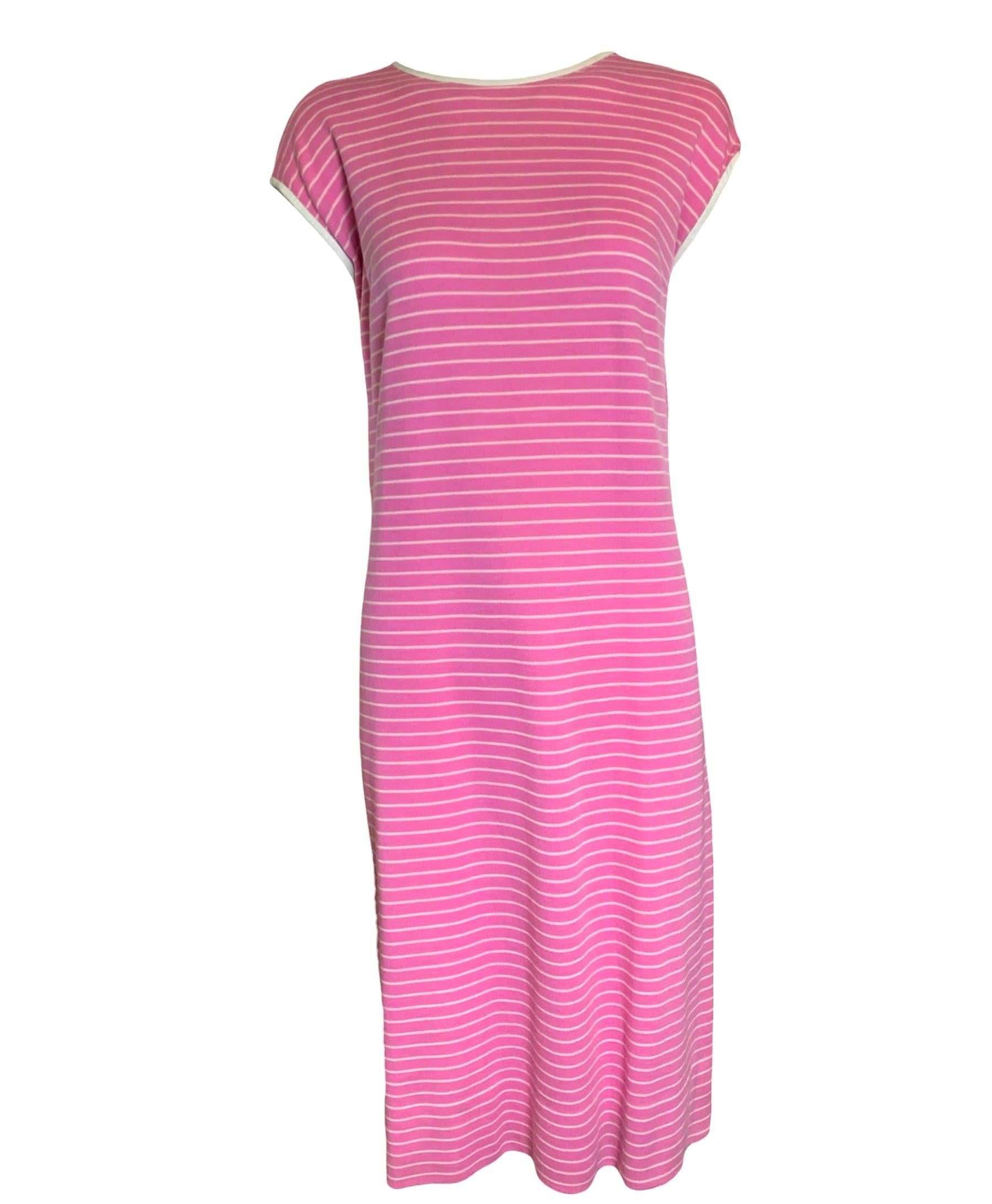 Bonnie Cashin for Sills Blue and Pink Striped Coat & Dress Ensemble, 1960s In Good Condition For Sale In Los Angeles, CA