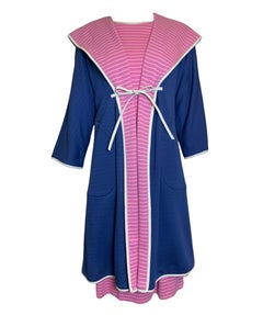 Bonnie Cashin for Sills Blue and Pink Striped Coat & Dress Ensemble, 1960s